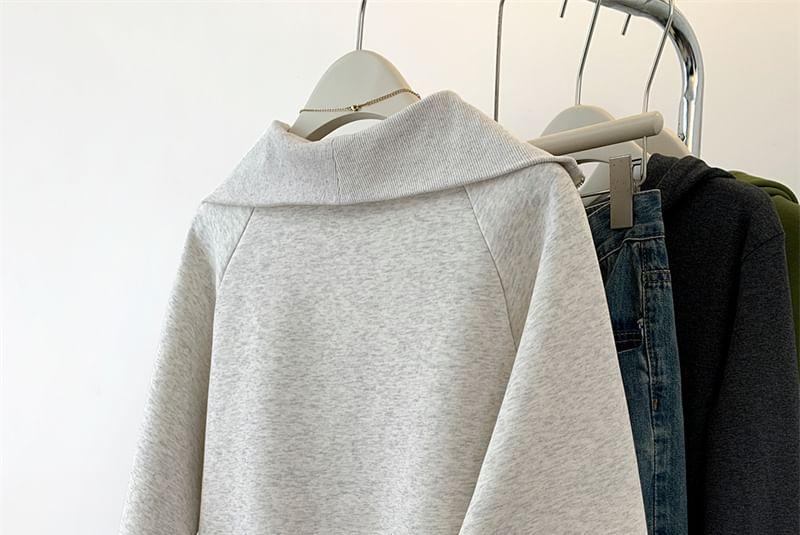 Long Sleeve Half-Zip Embroidered Plain Loose-Fit Pullover Product Image