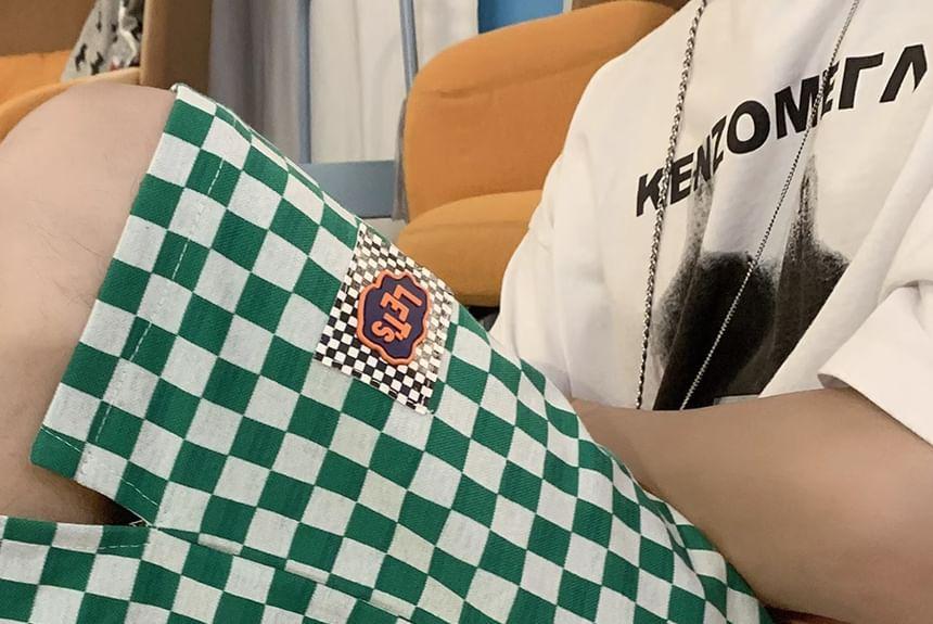 Drawstring Waist Checkerboard Print Wide Leg Shorts Product Image