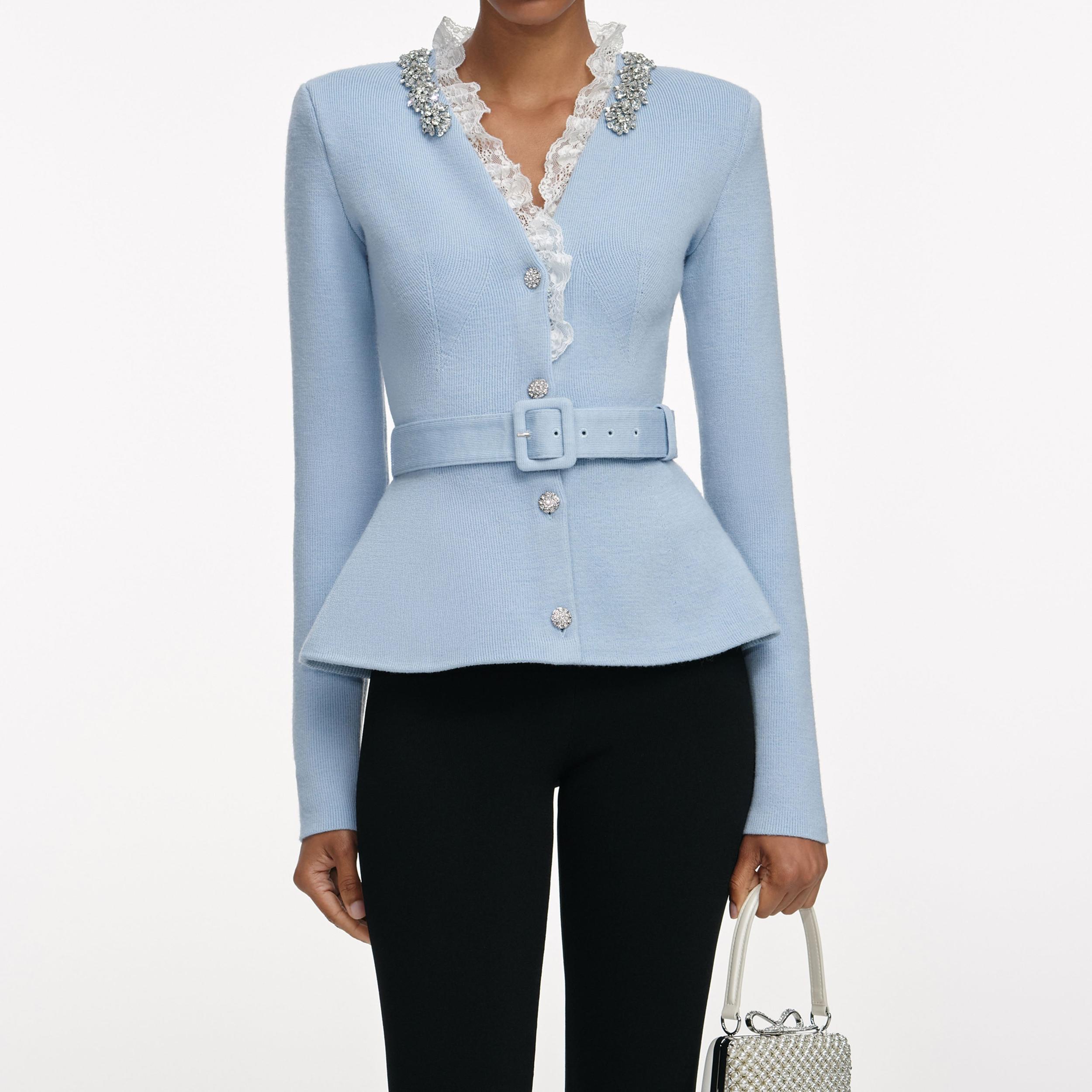 Blue Crystal Trim Cardigan Product Image