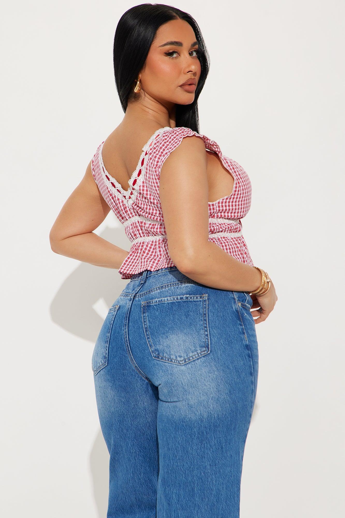 Picnic Walk Gingham Top - Red/White Product Image