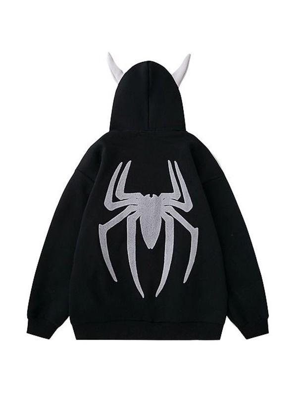Street Spider Embroidered Devil Styling Oversized Hoodie Product Image