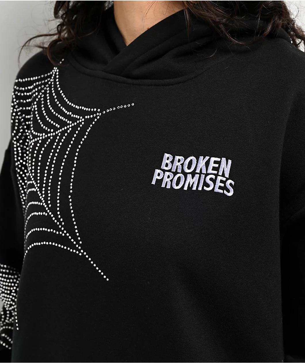 Broken Promises Stoned Web Black Hoodie Product Image