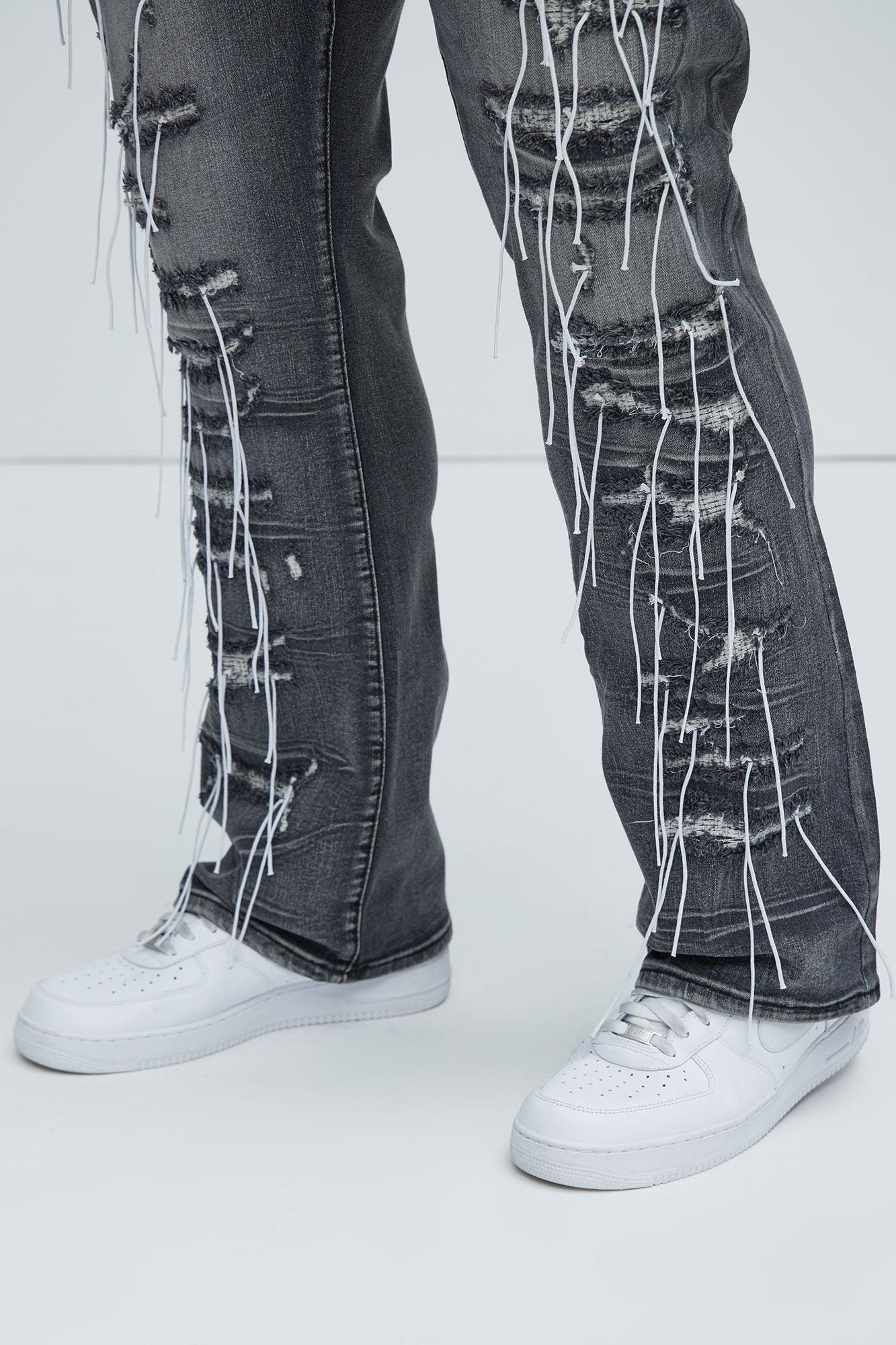 Morant Frayed Stacked Skinny Flare Jeans - Black Wash Product Image