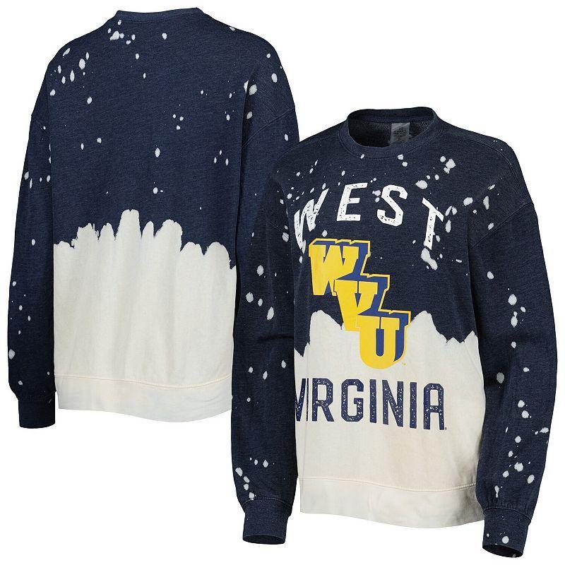 Women's Gameday Couture Navy West Virginia Mountaineers Twice As Nice Faded Dip-Dye Pullover Long Sleeve Top, Size: Large, Blue Product Image