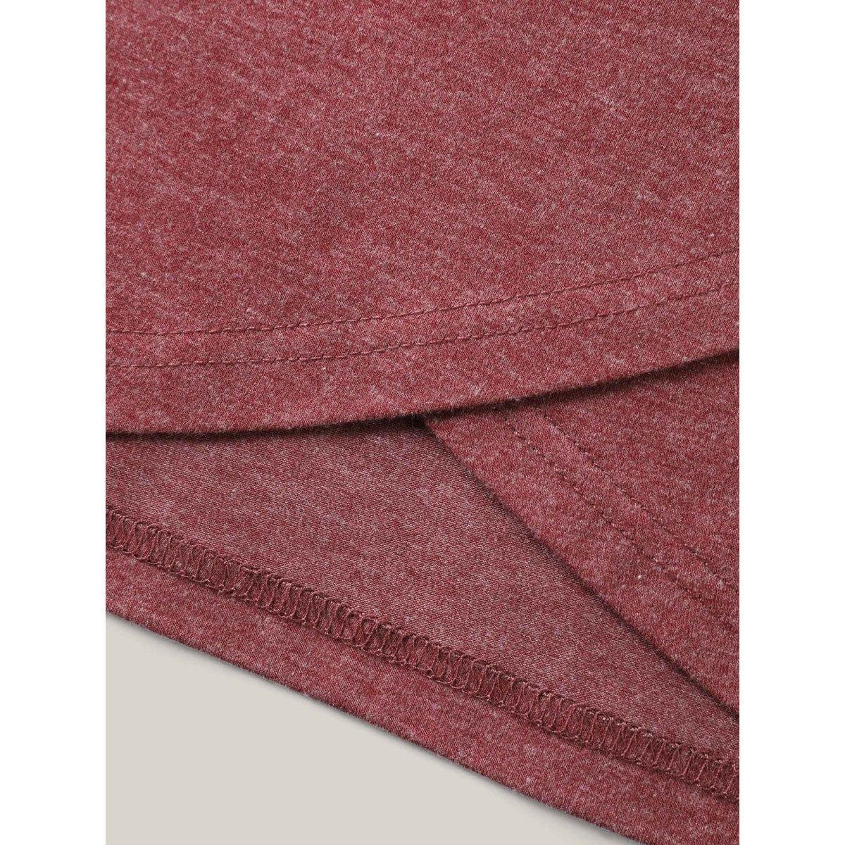 Plus Size Heather Stretchy Overlap Hem Plain T-Shirt Russet Women Overlapping Round Neck Everyday-Casual T-shirts BloomChic 14-16/1X Product Image