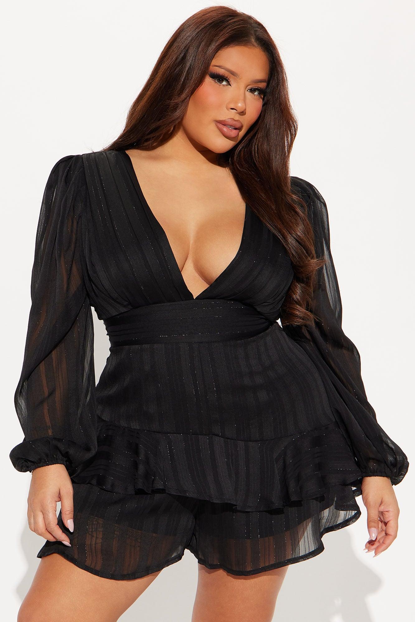 Very Demure Satin Romper - Black Product Image