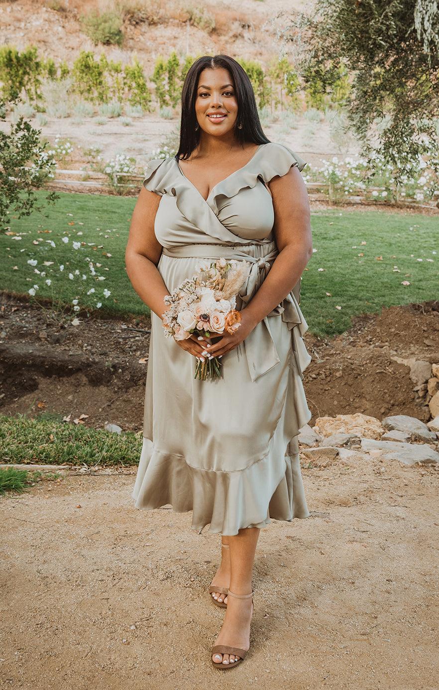 Samantha Ruffle Wrap Dress ~ Rose Gold Luxe Satin Product Image