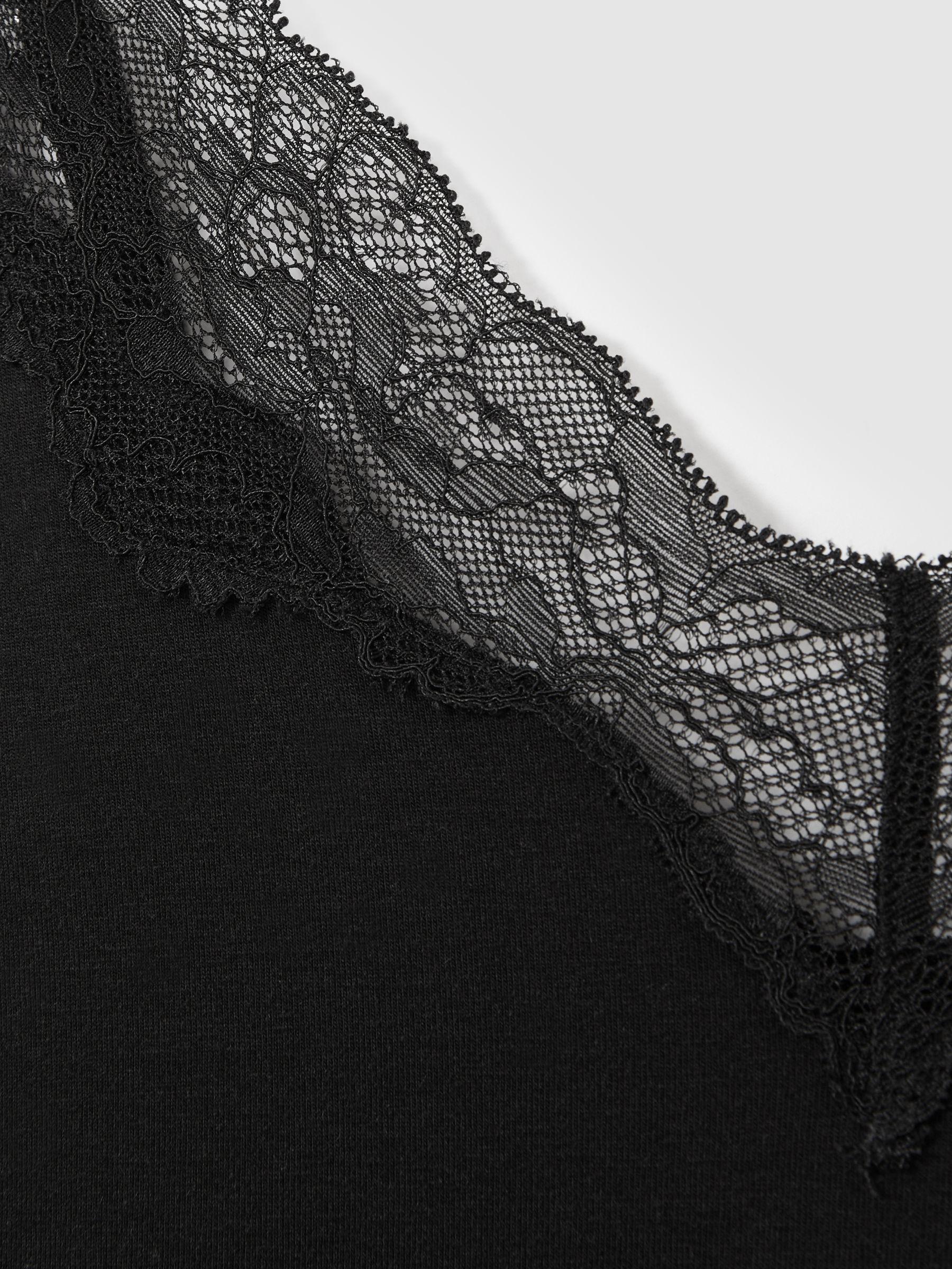Lace-Trimmed Jersey Nightdress with Cotton and Modal in Black Product Image