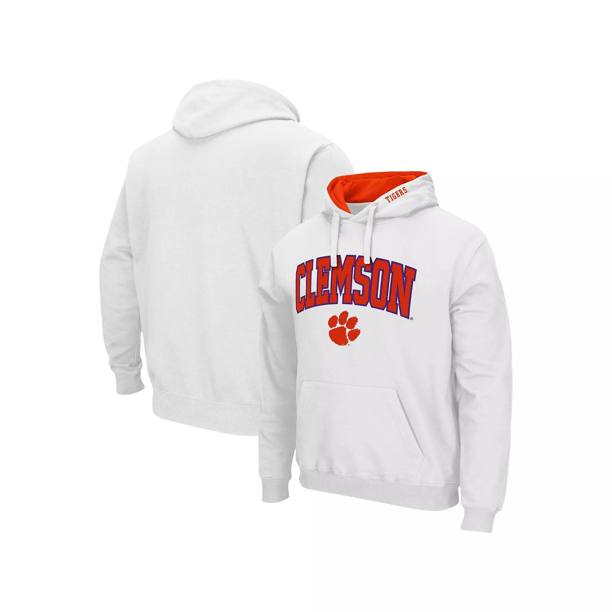Men's Colosseum White Clemson Tigers Arch & Logo 3.0 Pullover Hoodie, Size: XL Product Image
