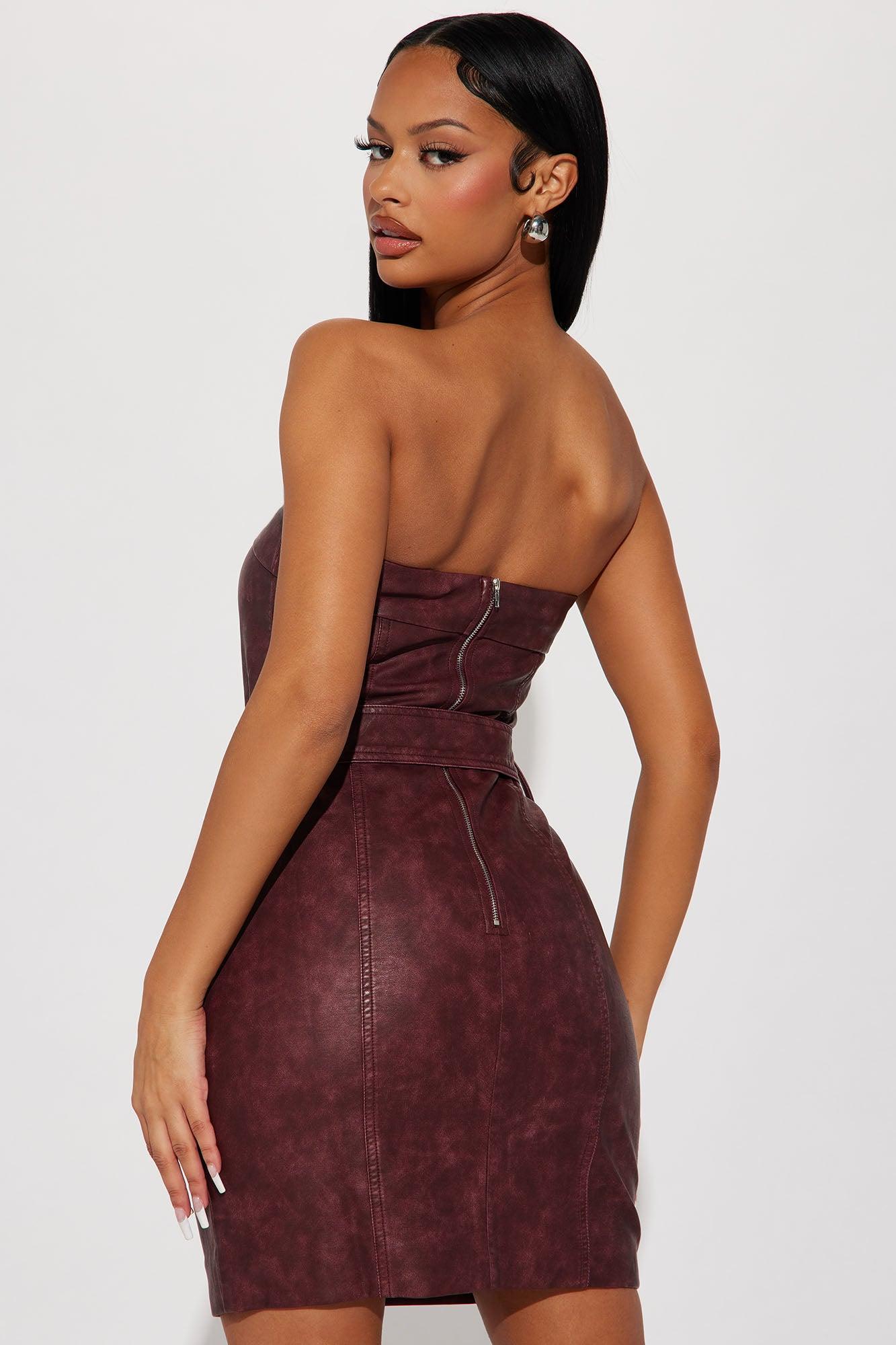Reese Leather Mini Dress - Burgundy Product Image