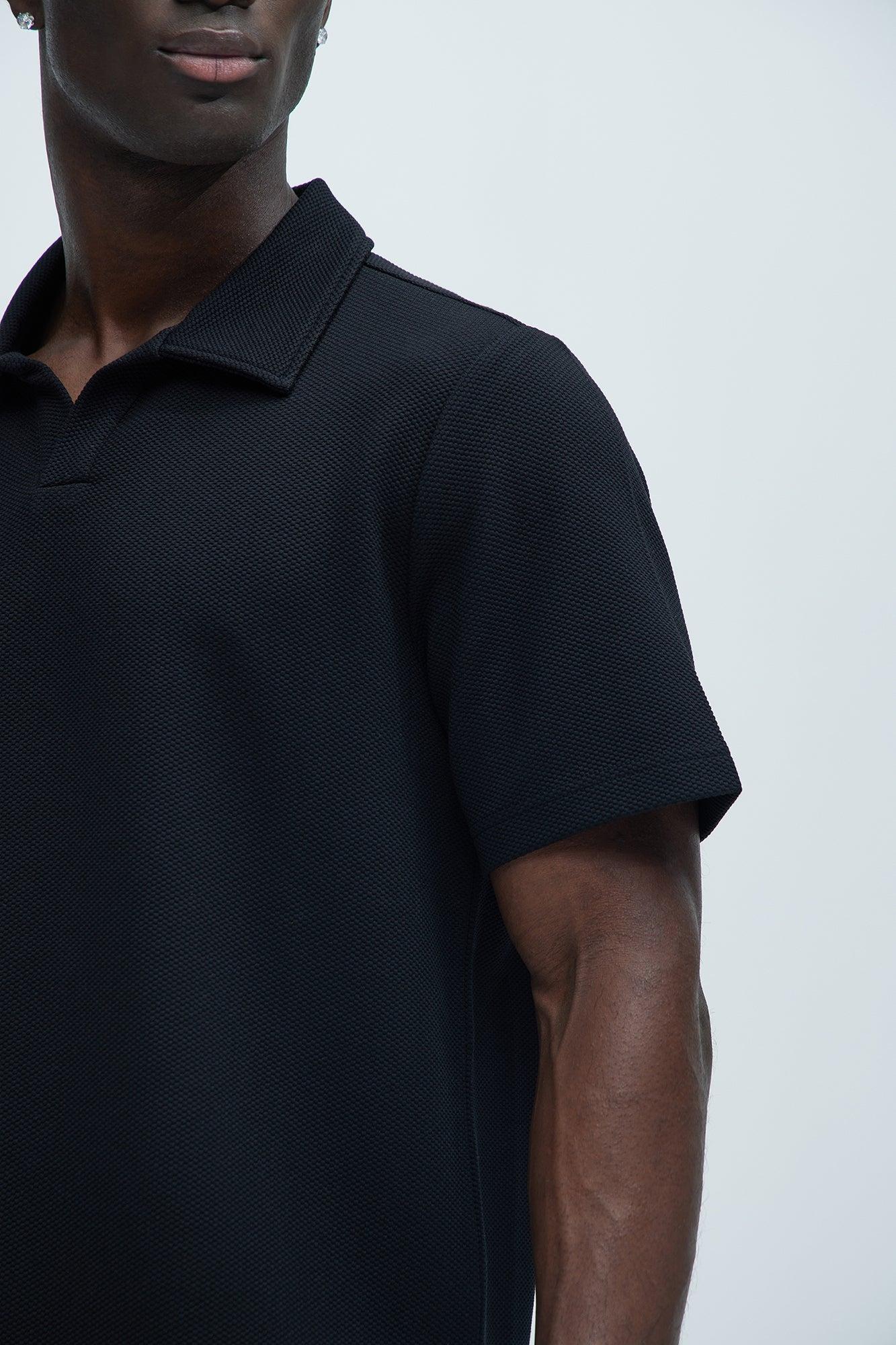 Kamryn Textured Short Sleeve Polo - Black Product Image