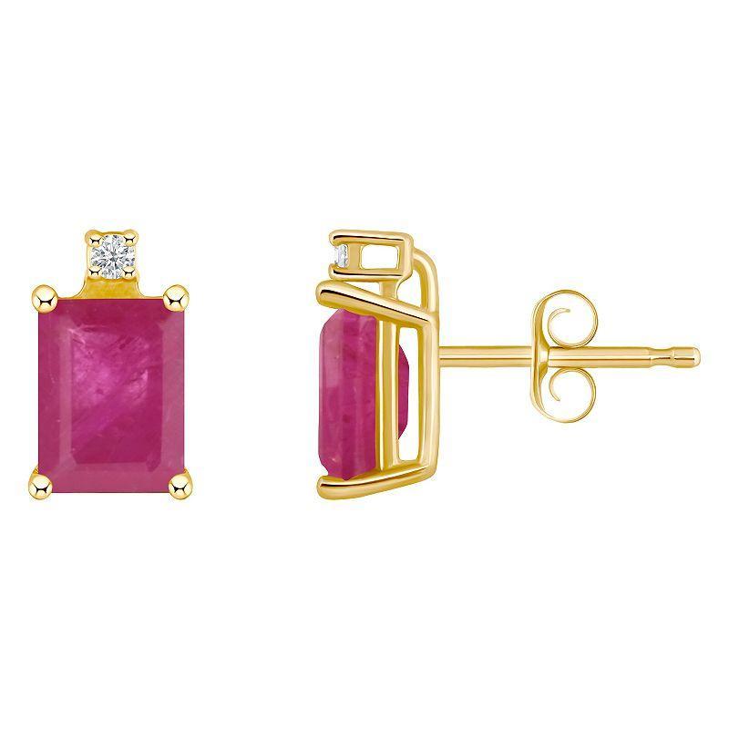 Celebration Gems 14k Gold Emerald Cut Ruby & Diamond Accent Stud Earrings, Women's, 14k Whgold Product Image