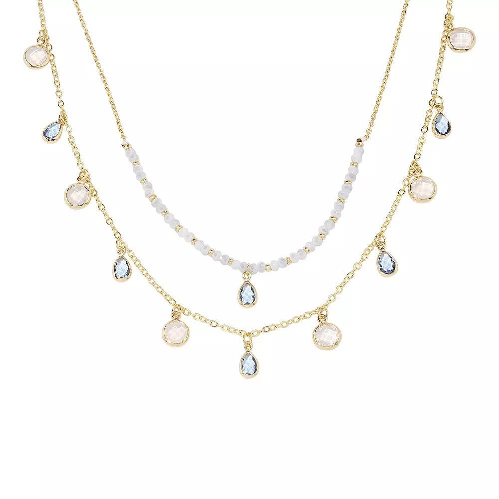 LC Lauren Conrad Gold Tone White Bead & Blue Stone Charm Necklace, Women's Product Image