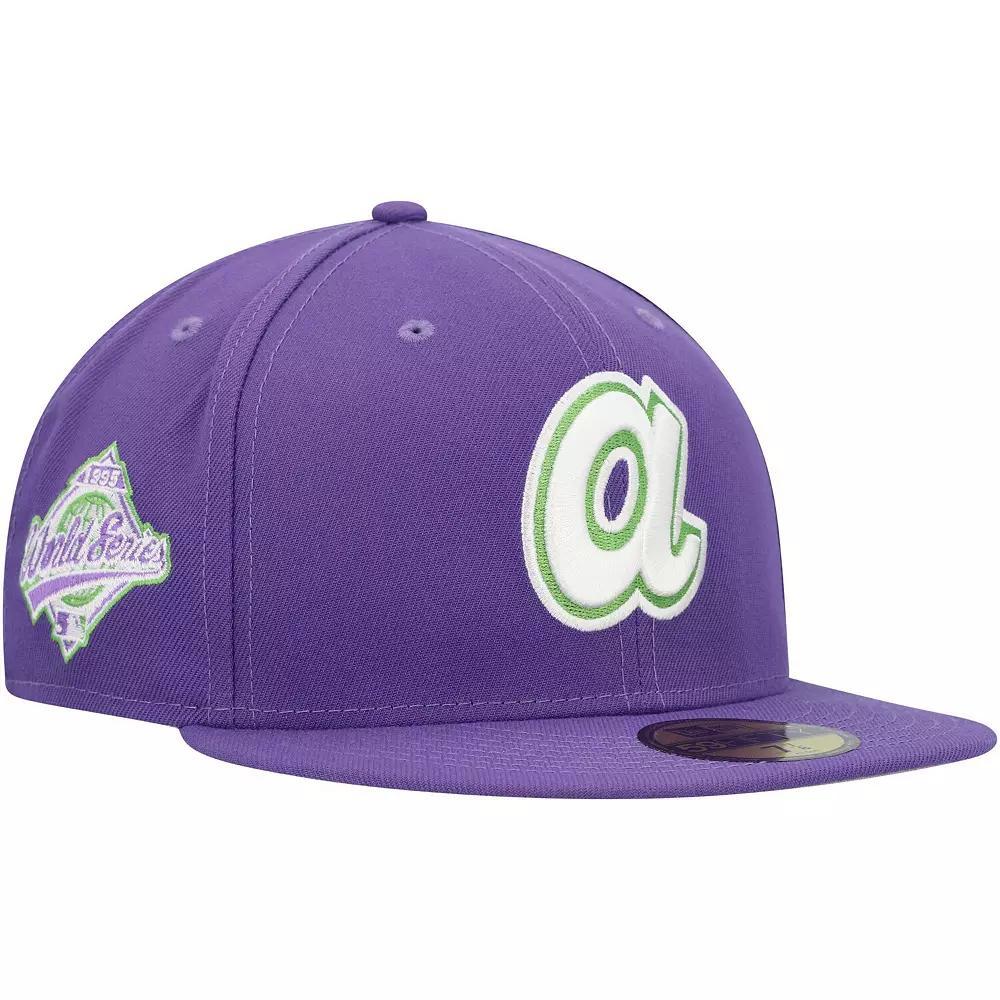 Men's New Era Purple Atlanta Braves Lime Side Patch 59FIFTY Fitted Hat, Size: 7 1/8 Product Image