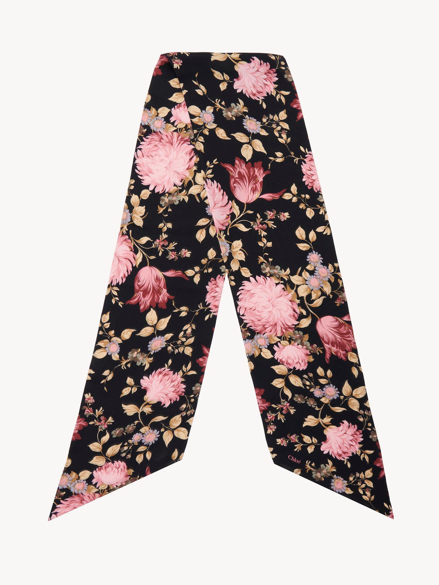 The Chloé Peonies wide bandeau scarf in silk charmeuse Product Image