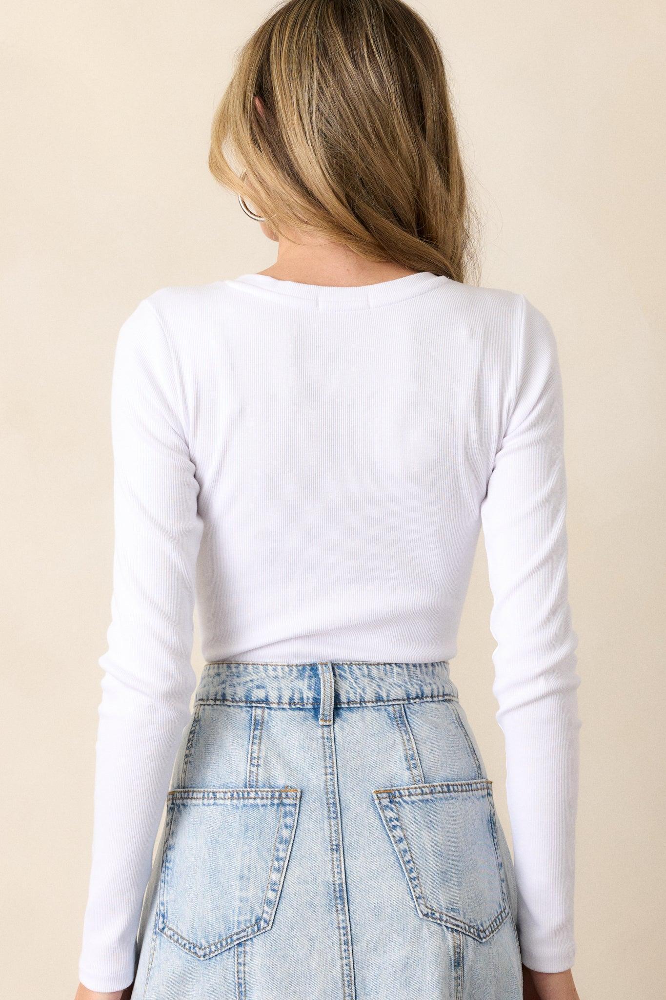 Z Supply Samara Rib Henley White Long Sleeve Bodysuit Product Image