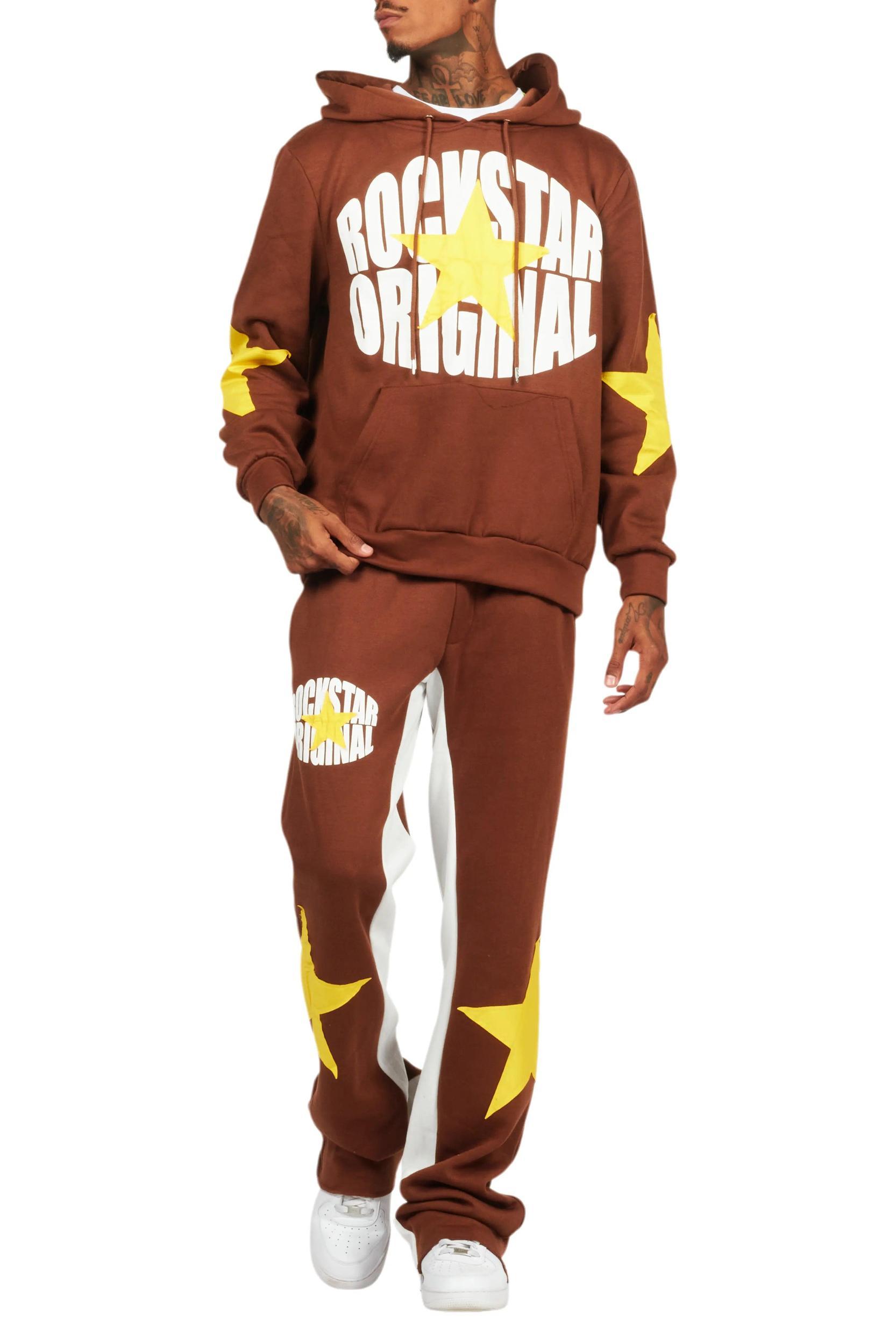 States Brown Baggy Stacked Hoodie Track Set Male Product Image