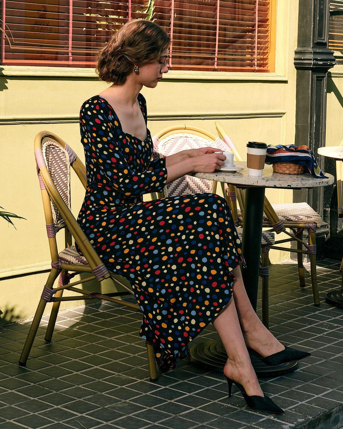 The Sweetheart Neck Polka Dot Maxi Dress Female Product Image