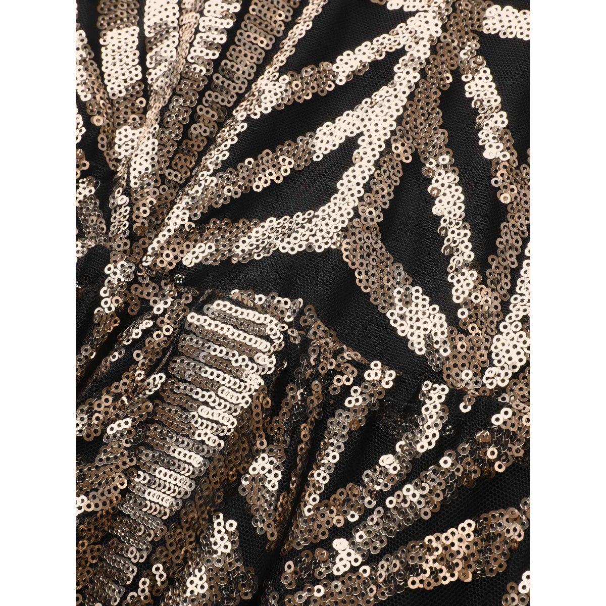 Plus Size Geometric Sequin Dolman Sleeve Midi Dress Black Women Cocktail Non V-neck Cap Sleeve Curvy BloomChic 30/6X Product Image