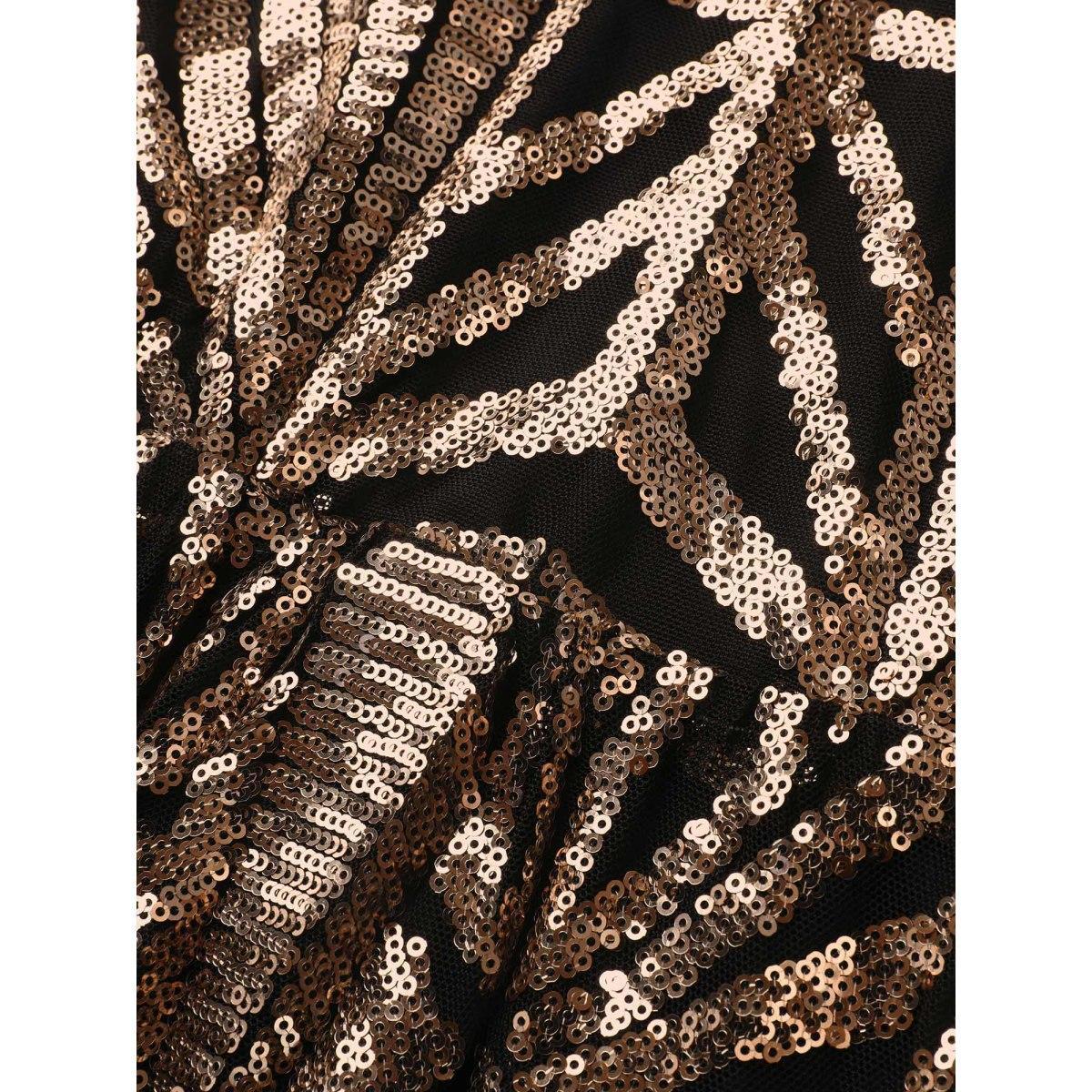 Plus Size Geometric Sequin Dolman Sleeve Midi Dress Black Women Cocktail Non V-neck Cap Sleeve Curvy BloomChic 12/L Product Image