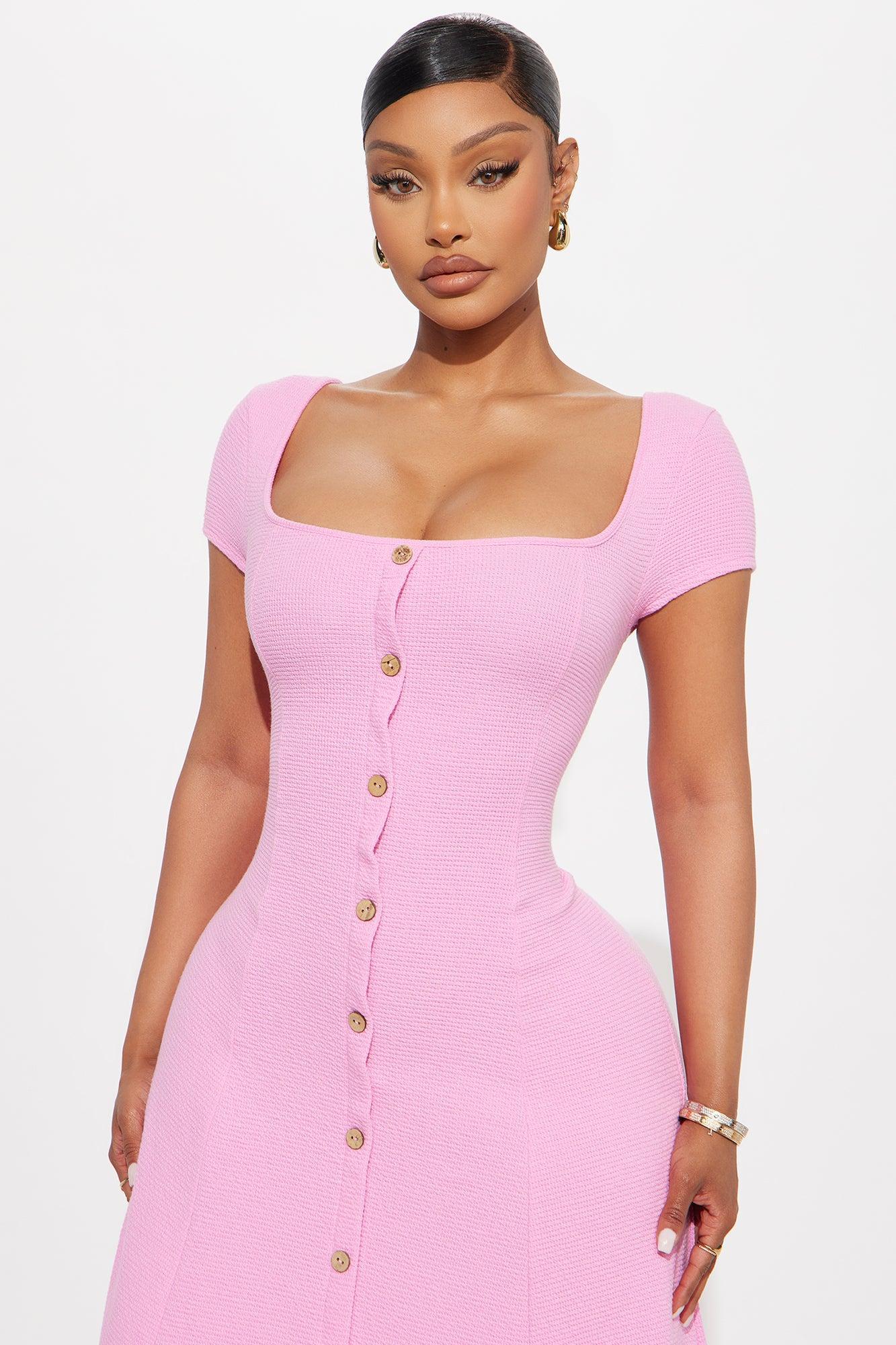 Just A Moment Scoop Neck Midi Dress - Pink Product Image