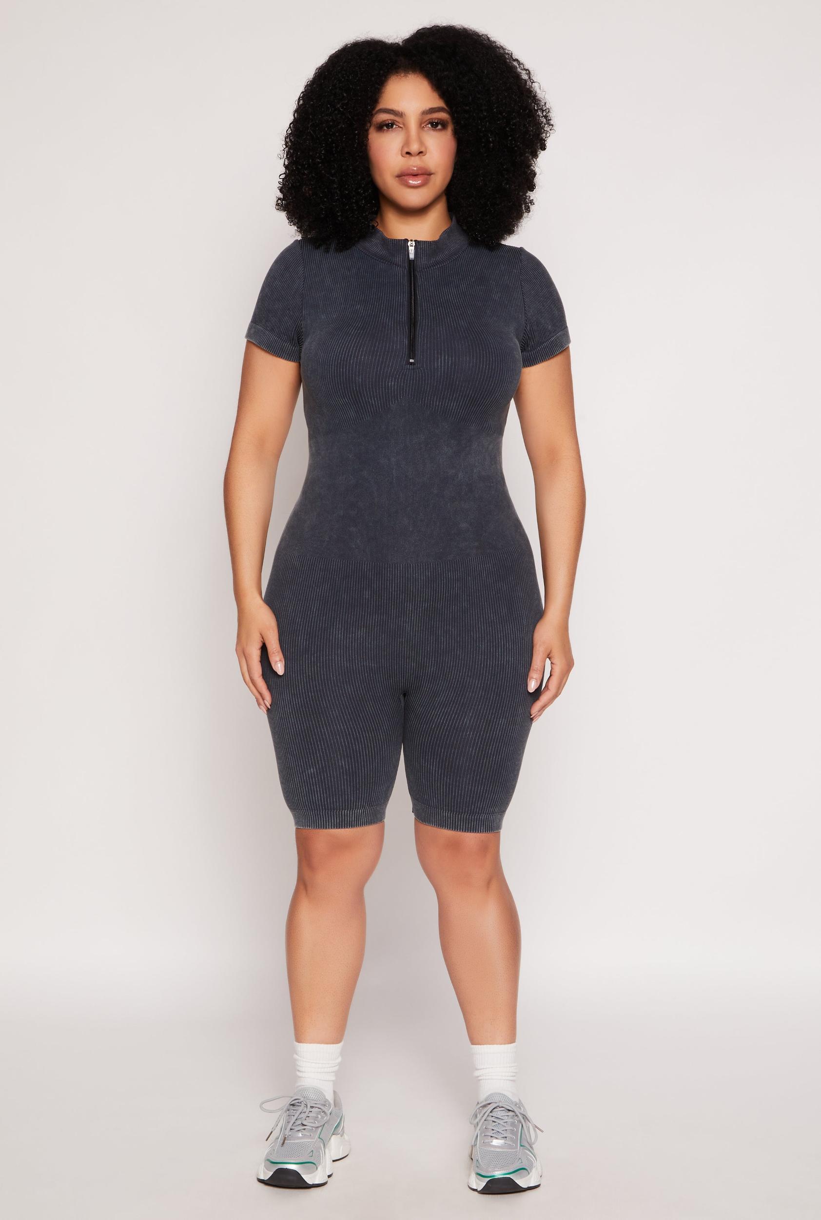 Womens Plus Size Acid Wash Biker Romper Product Image