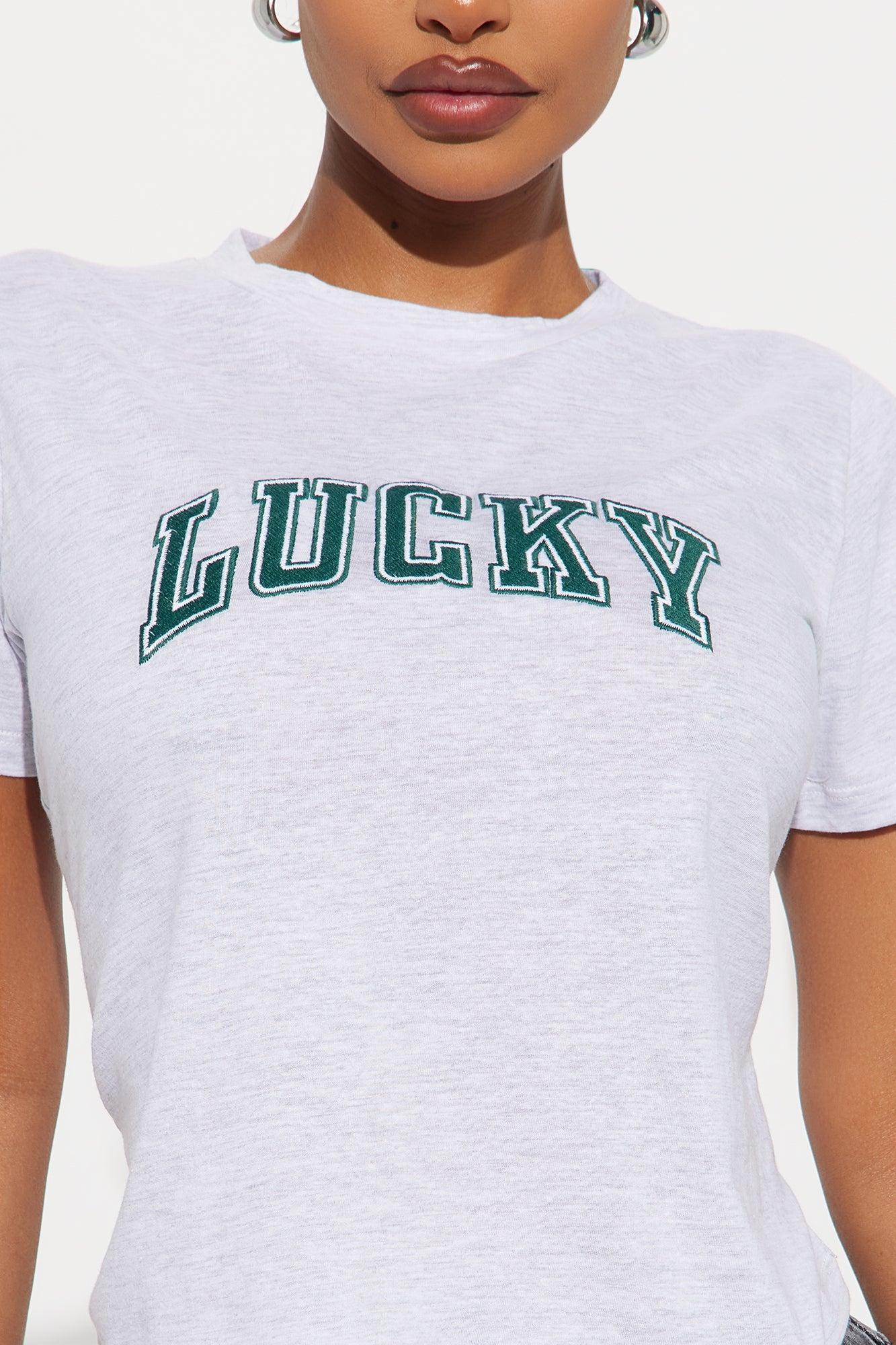 She's So Lucky Embroidered Tee - Heather Grey Product Image