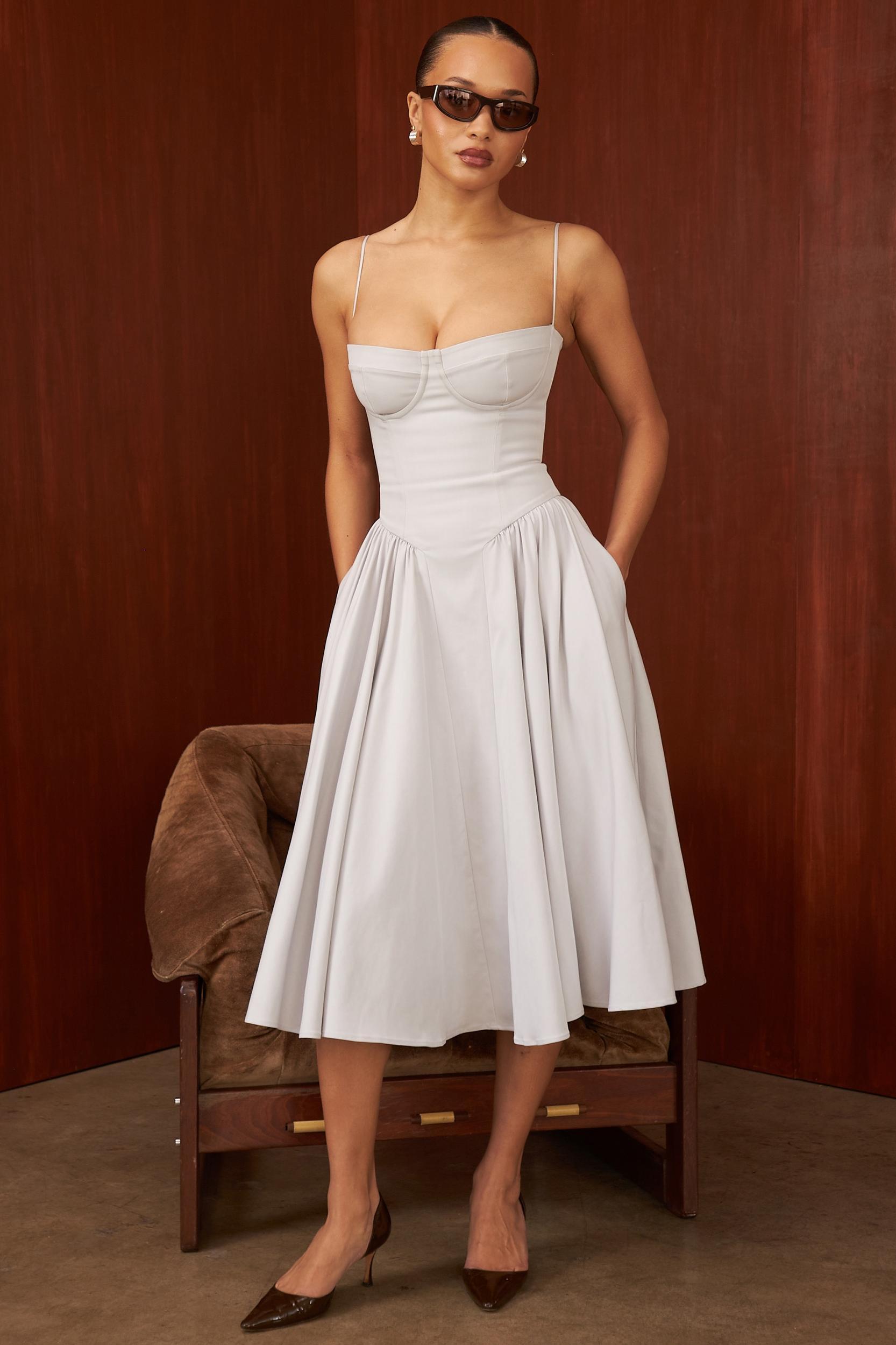 Samaria  dove grey corset midi dress Product Image
