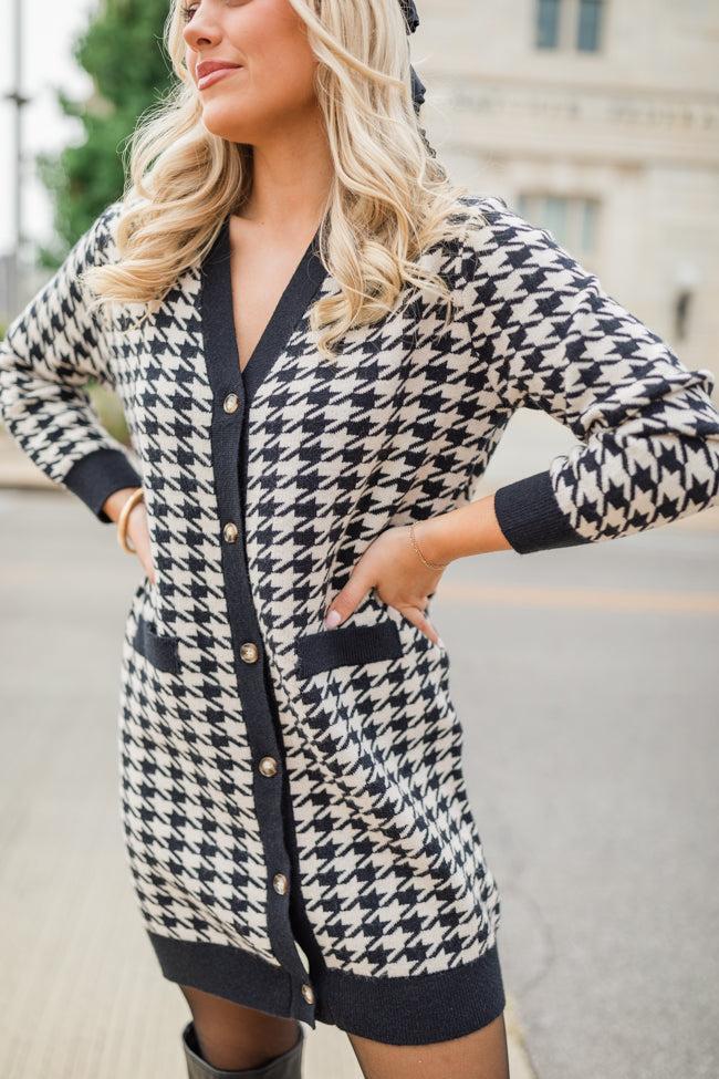 Where You Belong Houndstooth Button Front Cardigan Dress Product Image
