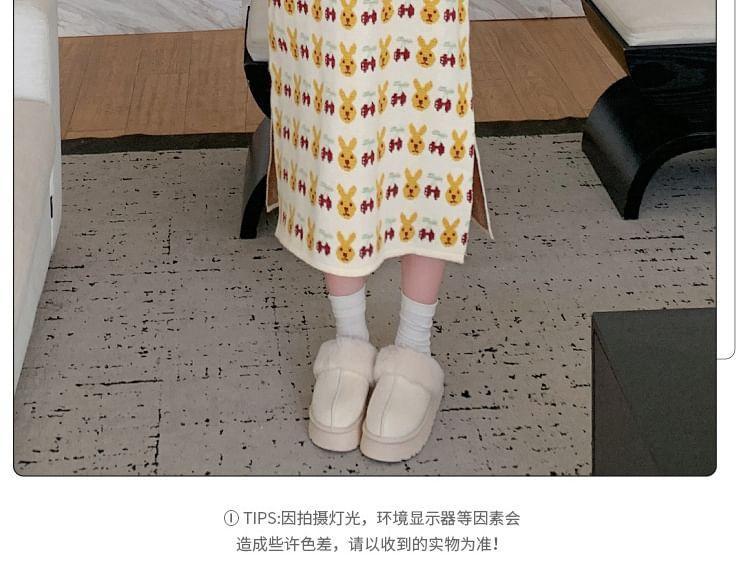 Sleeveless Crew Neck Rabbit Print Slit Knit Midi Overall Dress Product Image
