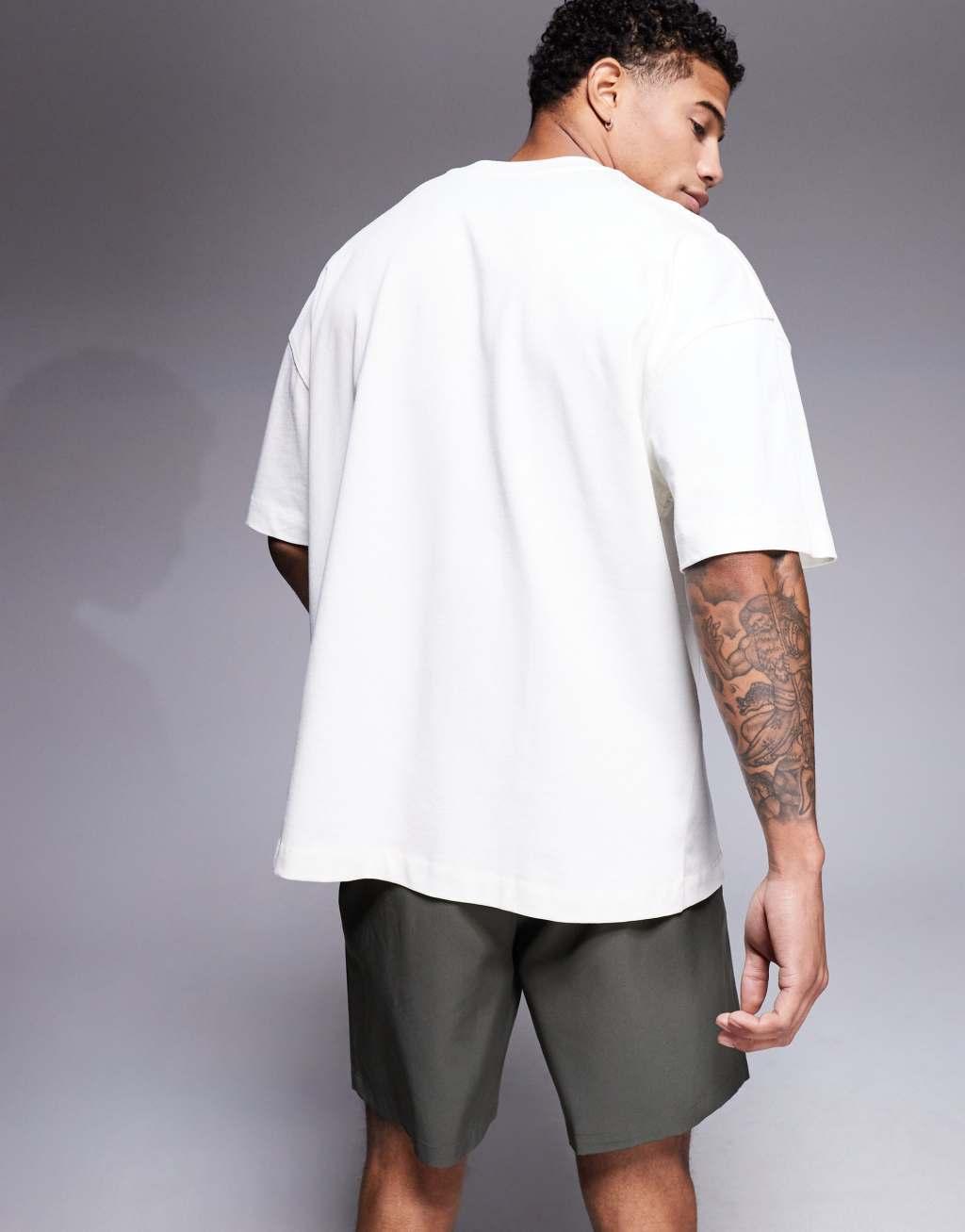 4505 Icon boxy heavyweight cotton t-shirt with quick dry finish in off white  Product Image