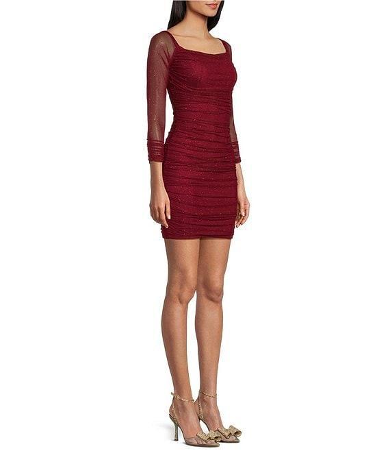 Pear Culture Long Sleeve Glitter Power Mesh Dress Product Image