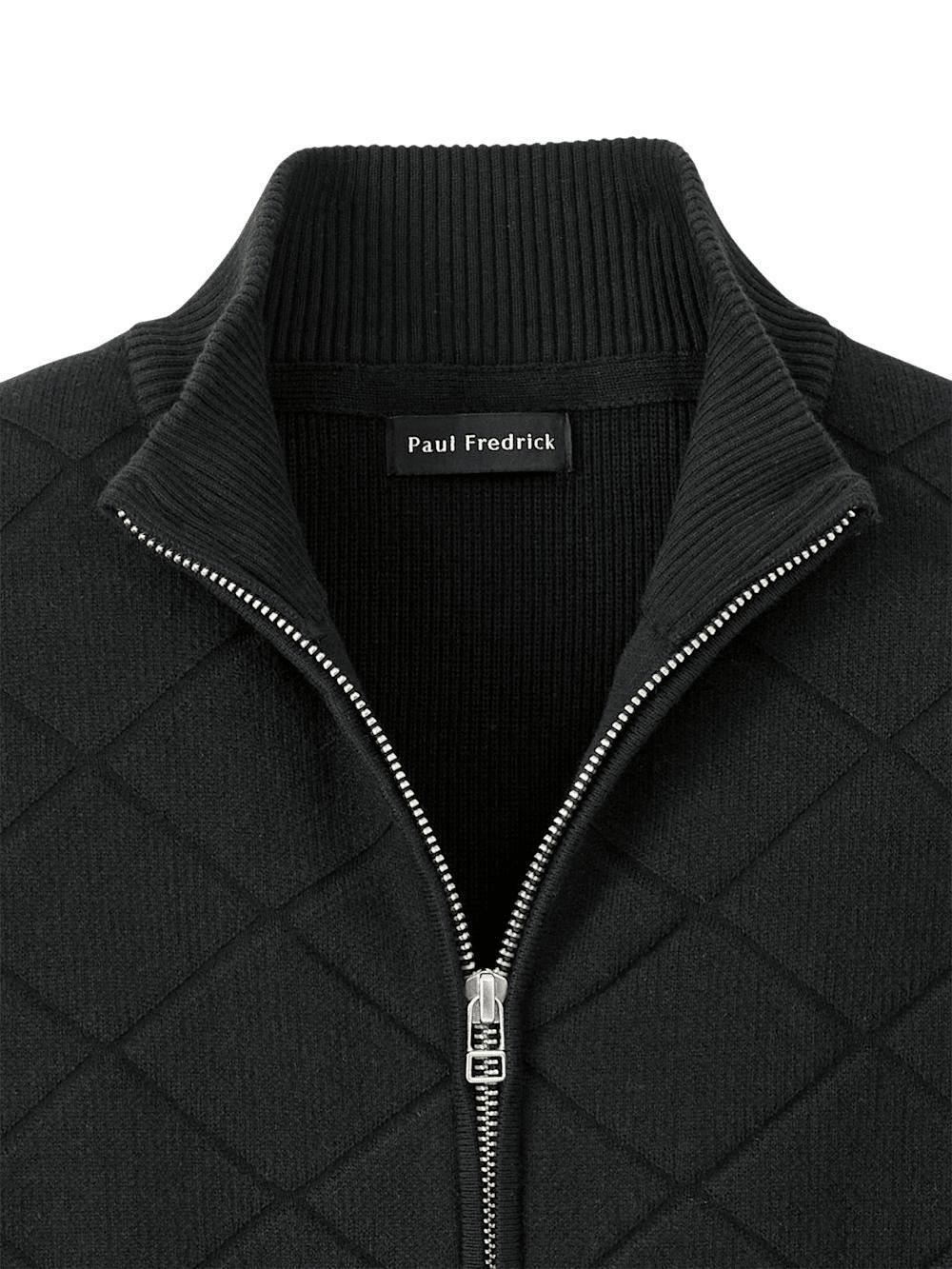 Cotton Full Zip Mock Neck Sweater - Black Product Image