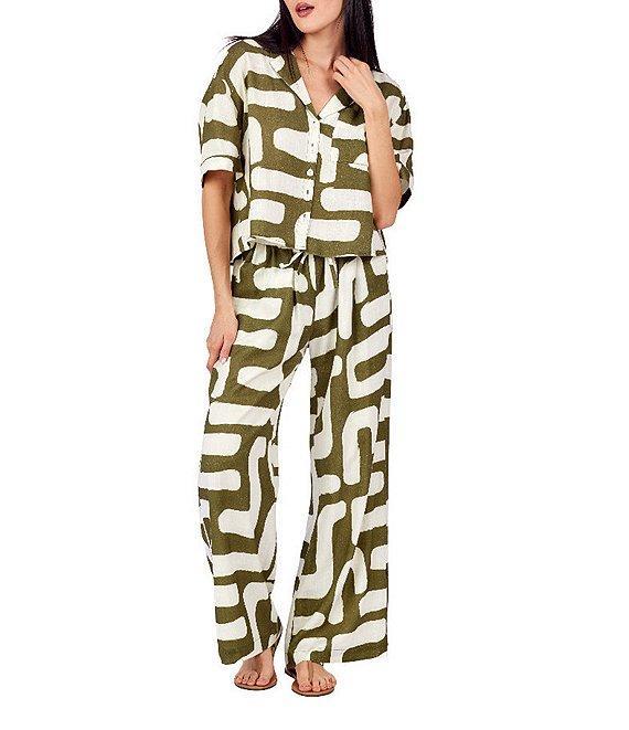 CROSBY by Mollie Burch Ida Linen Blend Abstract Print Oversized Button Front Linen Blend Coordinating Top Product Image