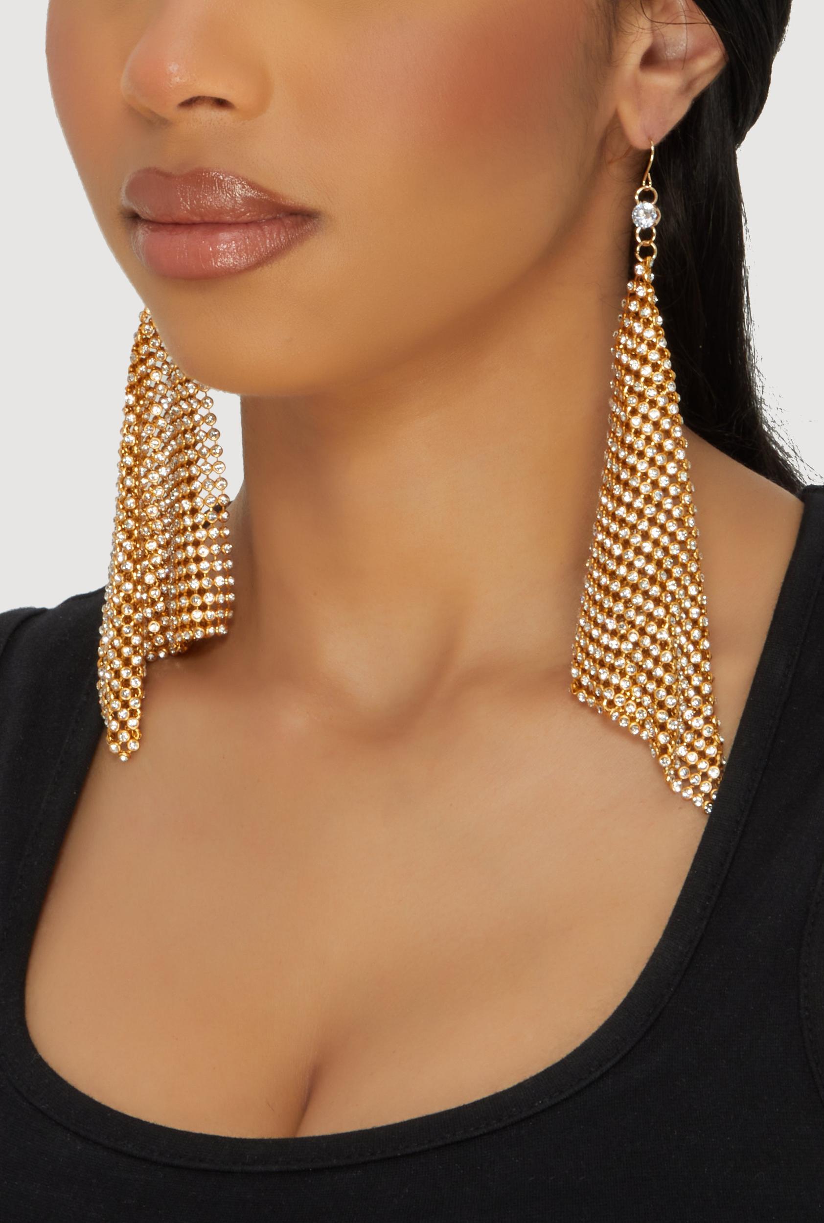 Faux Pearl Rhinestone Beaded Layered Necklace with Drop Earrings Male Product Image