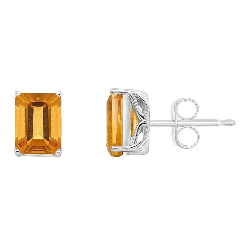 Alyson Layne 14k Gold Emerald Cut Citrine Stud Earrings, Women's, 14k White Gold Product Image