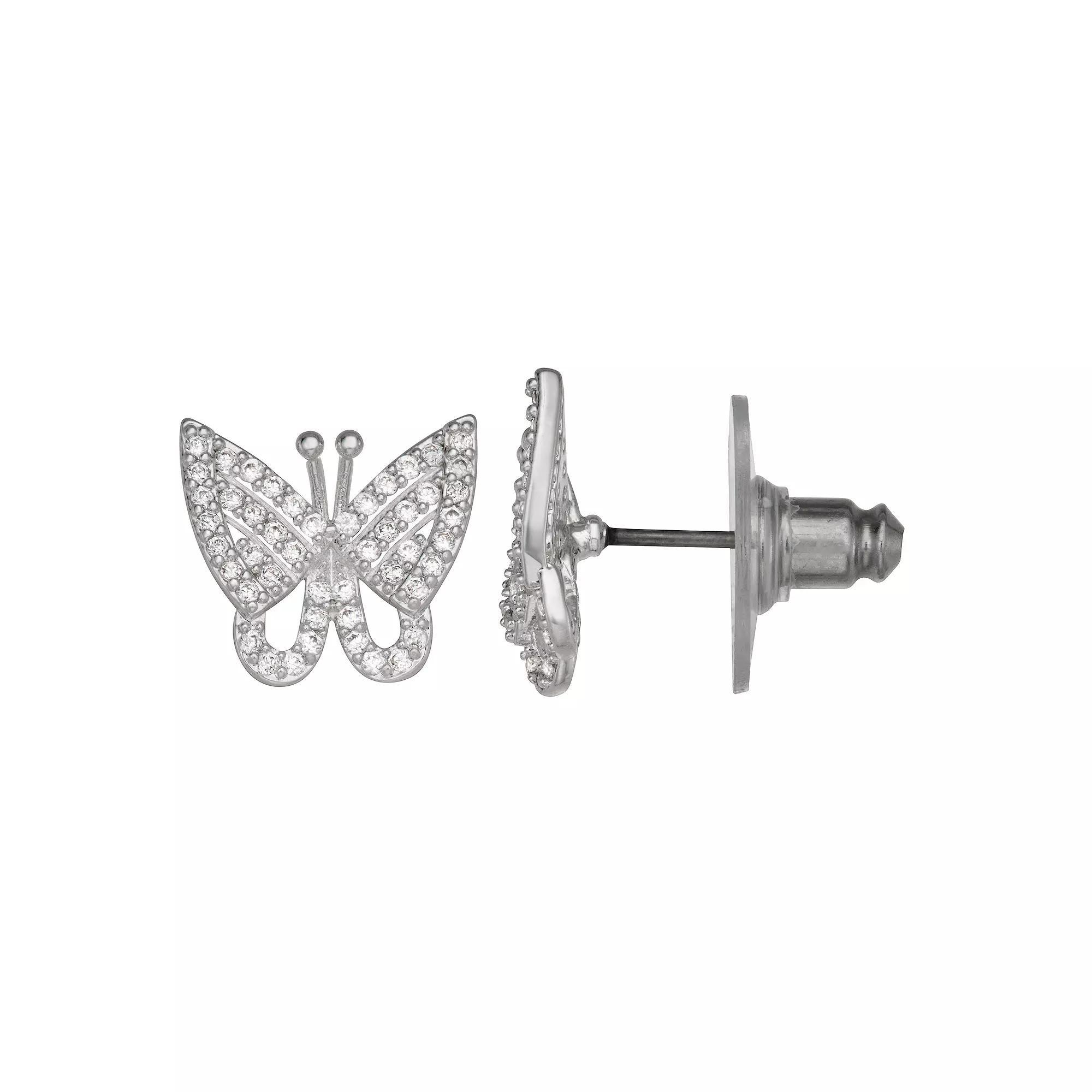 Napier Silver Tone Cubic Zirconia Butterfly Stud Earrings, Womens Product Image