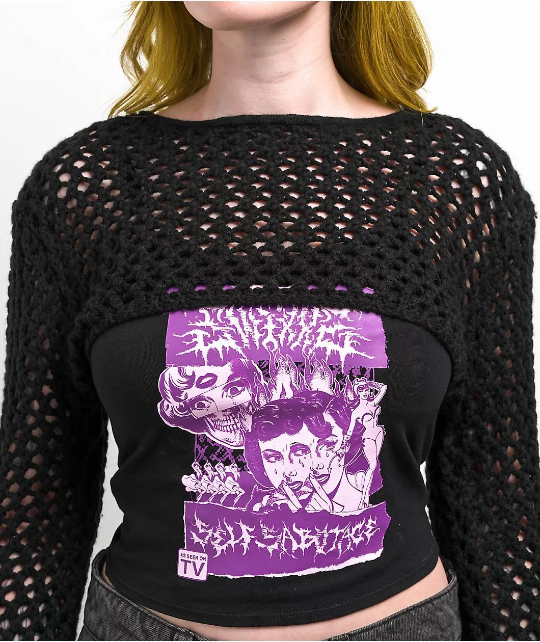 SWIXXZ Metal Collage Black Crop Sweater Product Image