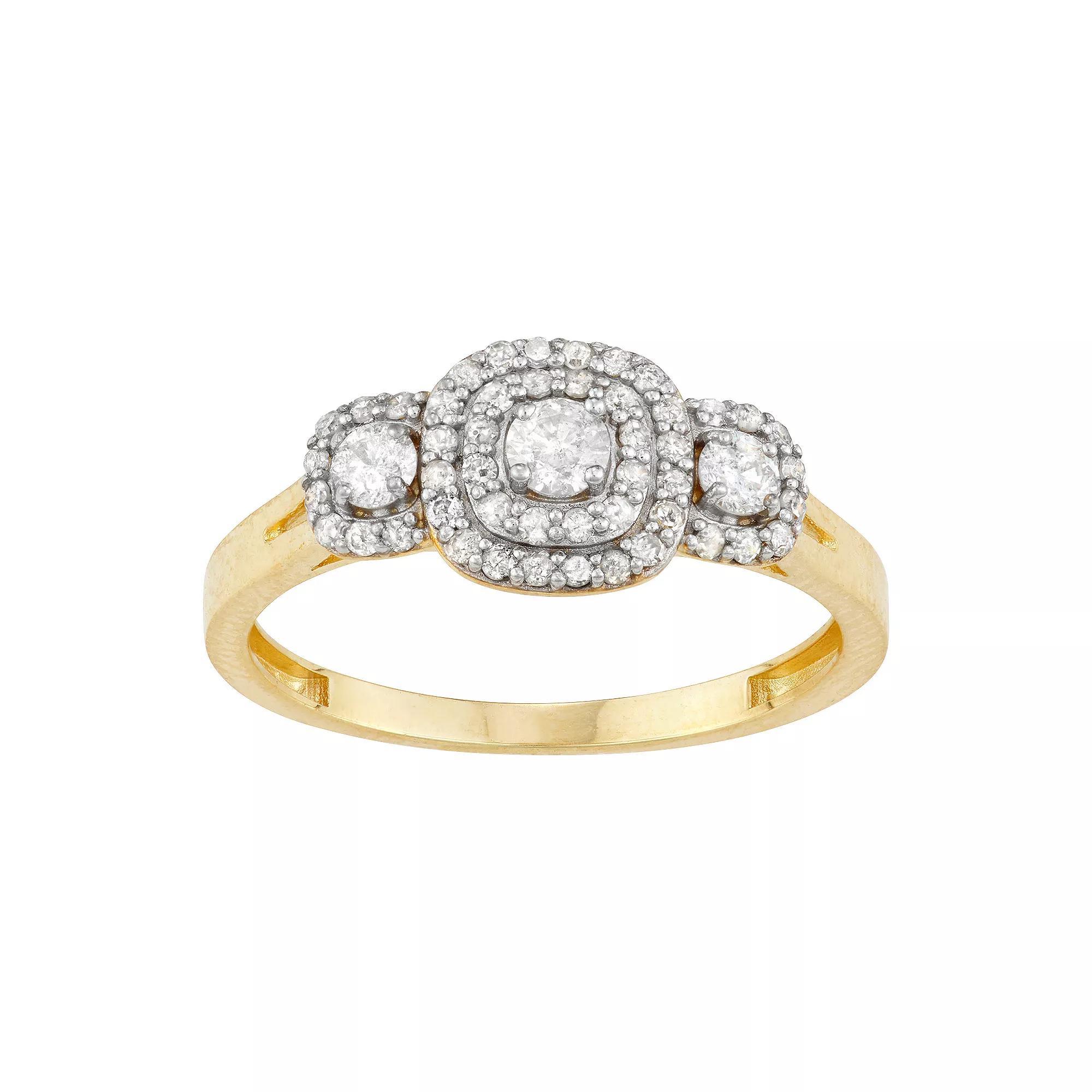 Tiara 10k Gold 1/2 Carat TW Diamond Halo Ring, Women's, Size: 6 Product Image