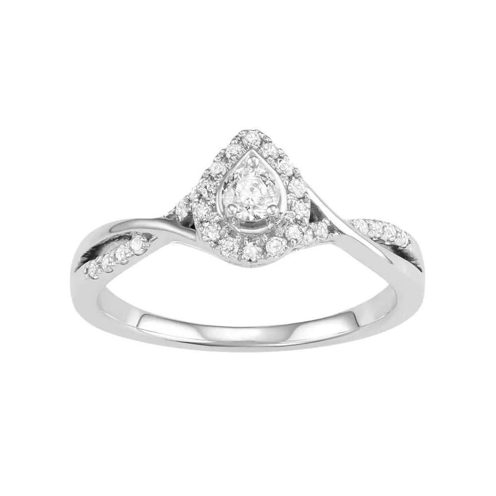 10k White Gold 1/3 Carat T.W. Diamond Teardrop Halo Engagement Ring, Women's, Size: 5 Product Image