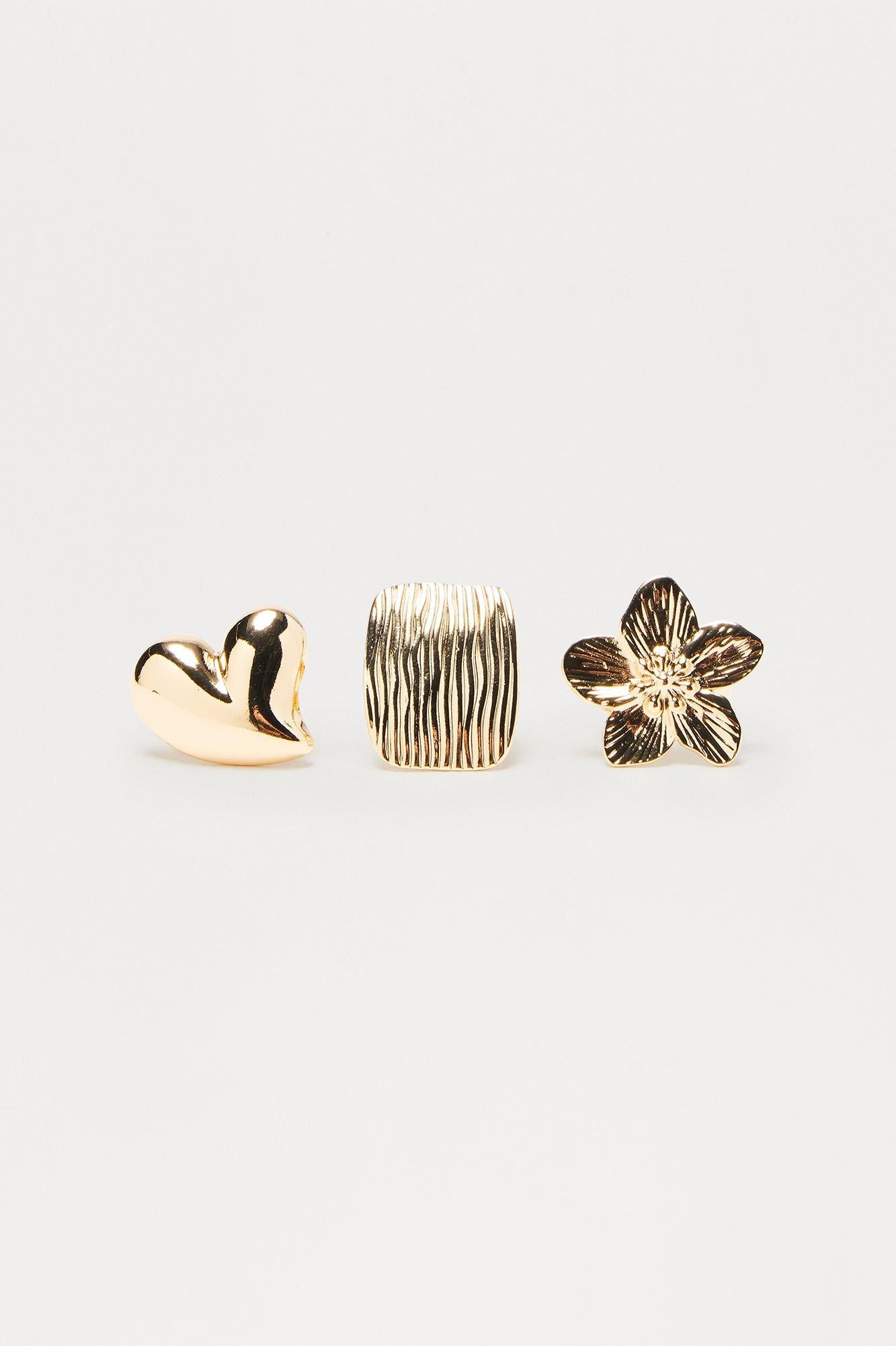 Floral Lover 3 Piece Multi Ring Set - Gold Female Product Image