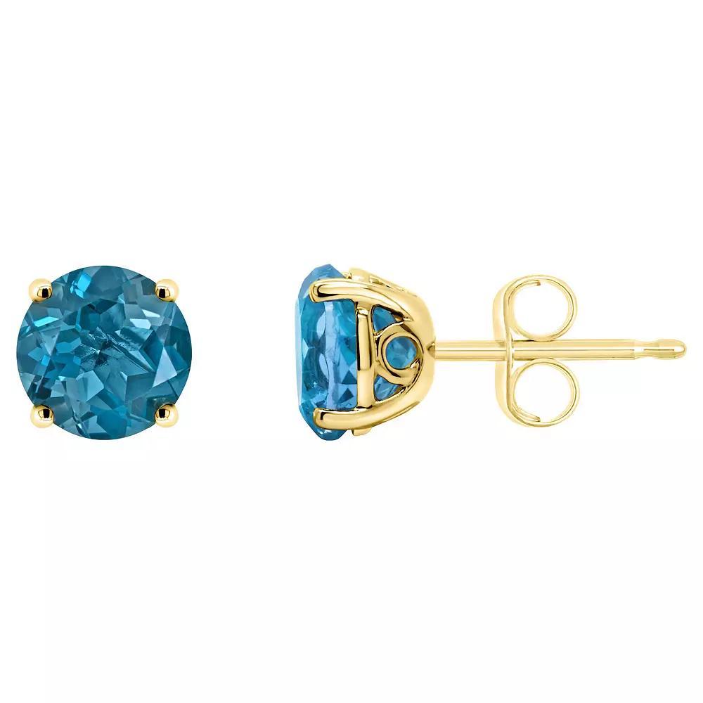 Alyson Layne 14k Gold Round London Blue Topaz Stud Earrings, Women's Product Image