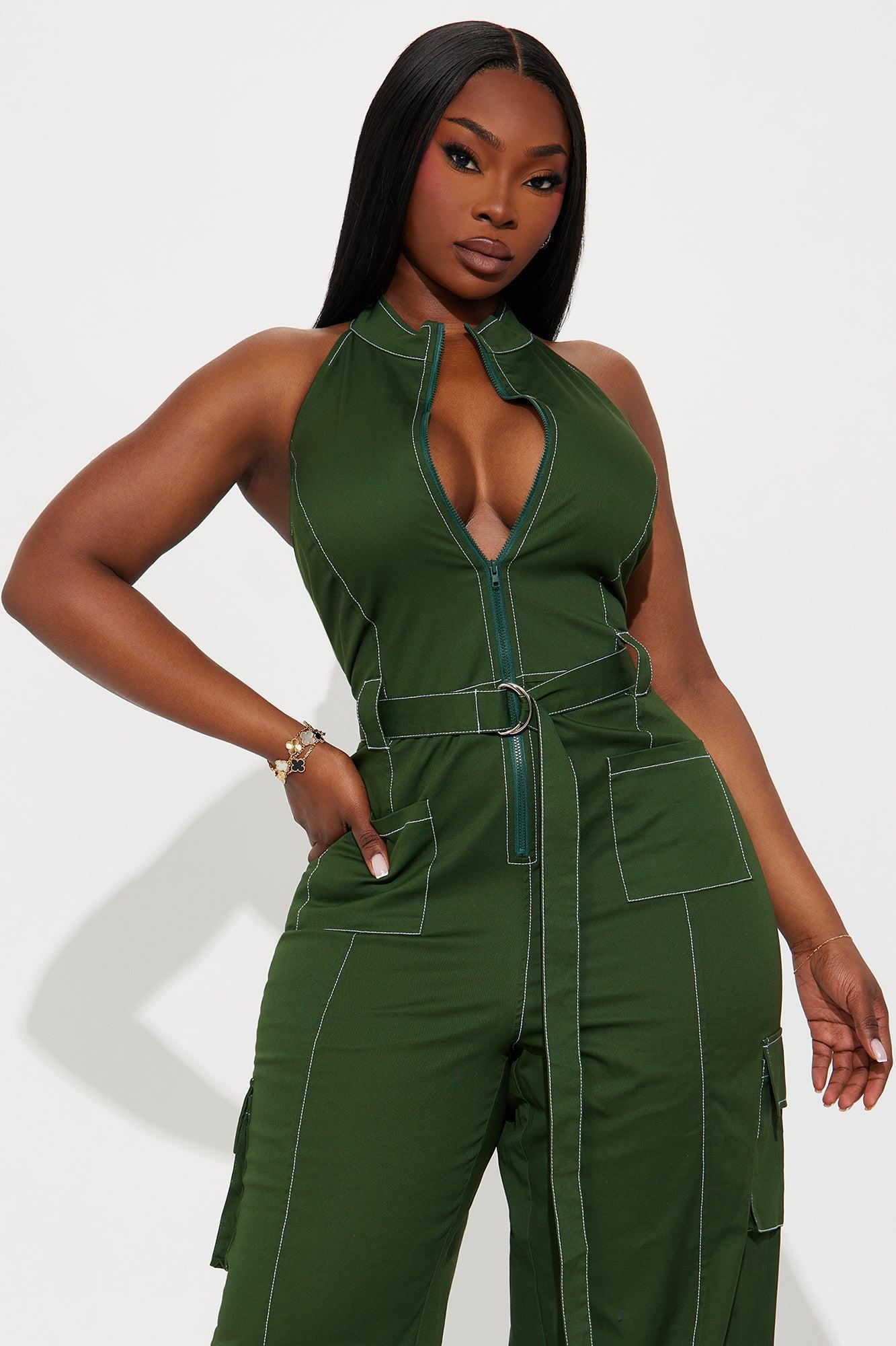 Naya Twill Zip Up Jumpsuit - Green Product Image