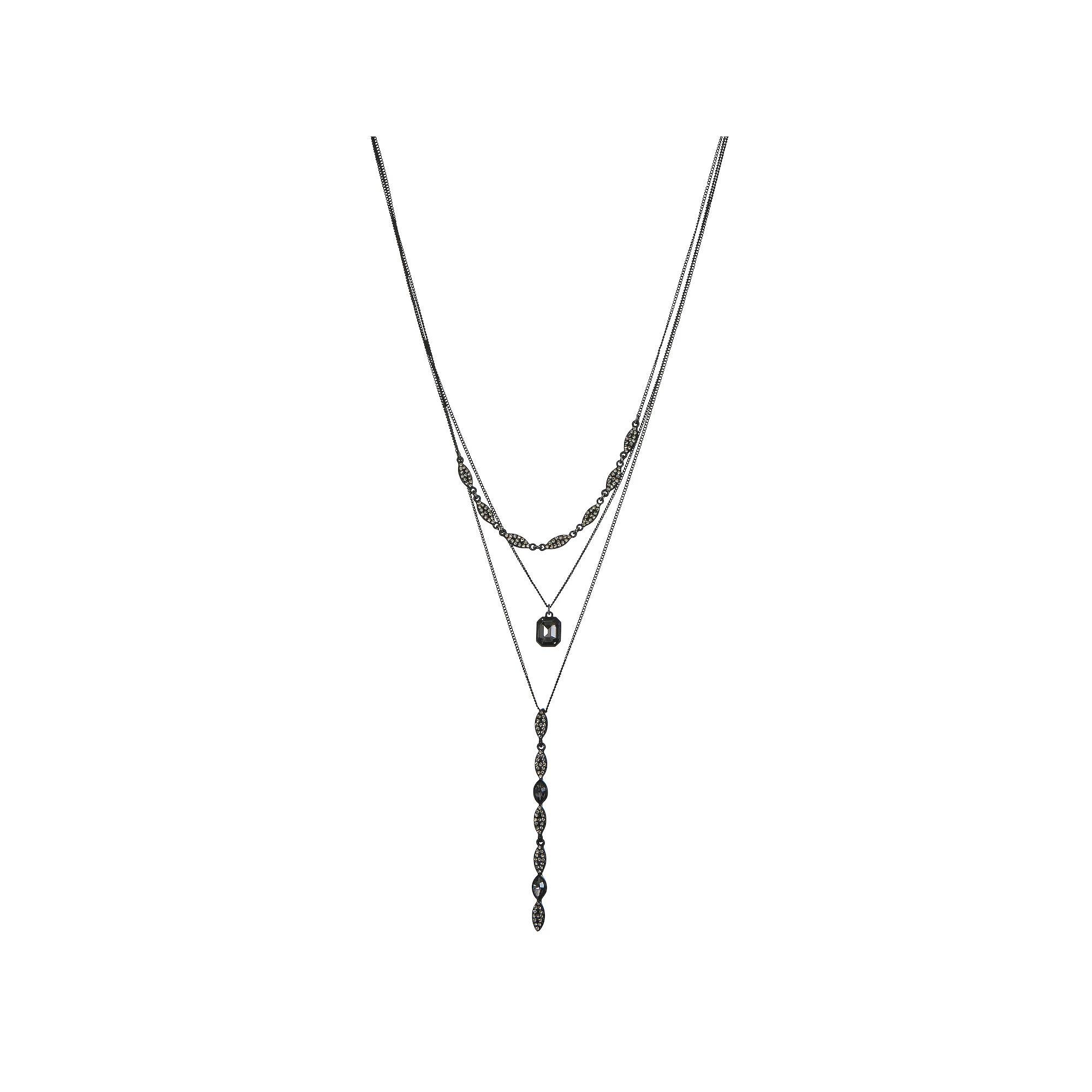 Nine West Black Tone & Simulated Crystal Multi-Layered Necklace, Womens Product Image
