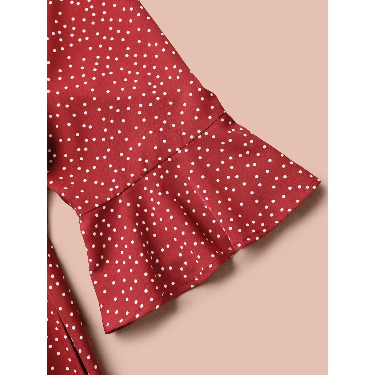 Plus Size Polka Dots Waist-Tie Ruffled Midi Dress Scarlet Women Elegant Overlapping V-neck Elbow-length sleeve Curvy BloomChic 28/5X Product Image