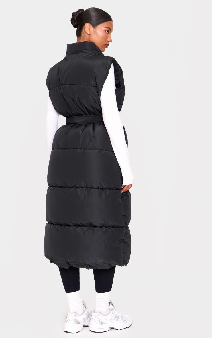 Black Quilted Longline Tie Waist Vest Product Image