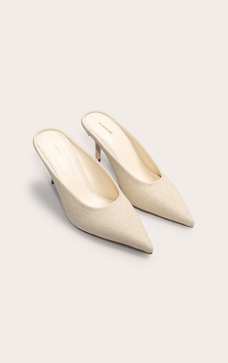 Natural Woven Point Toe Mid Stiletto Heeled Court Mules Product Image