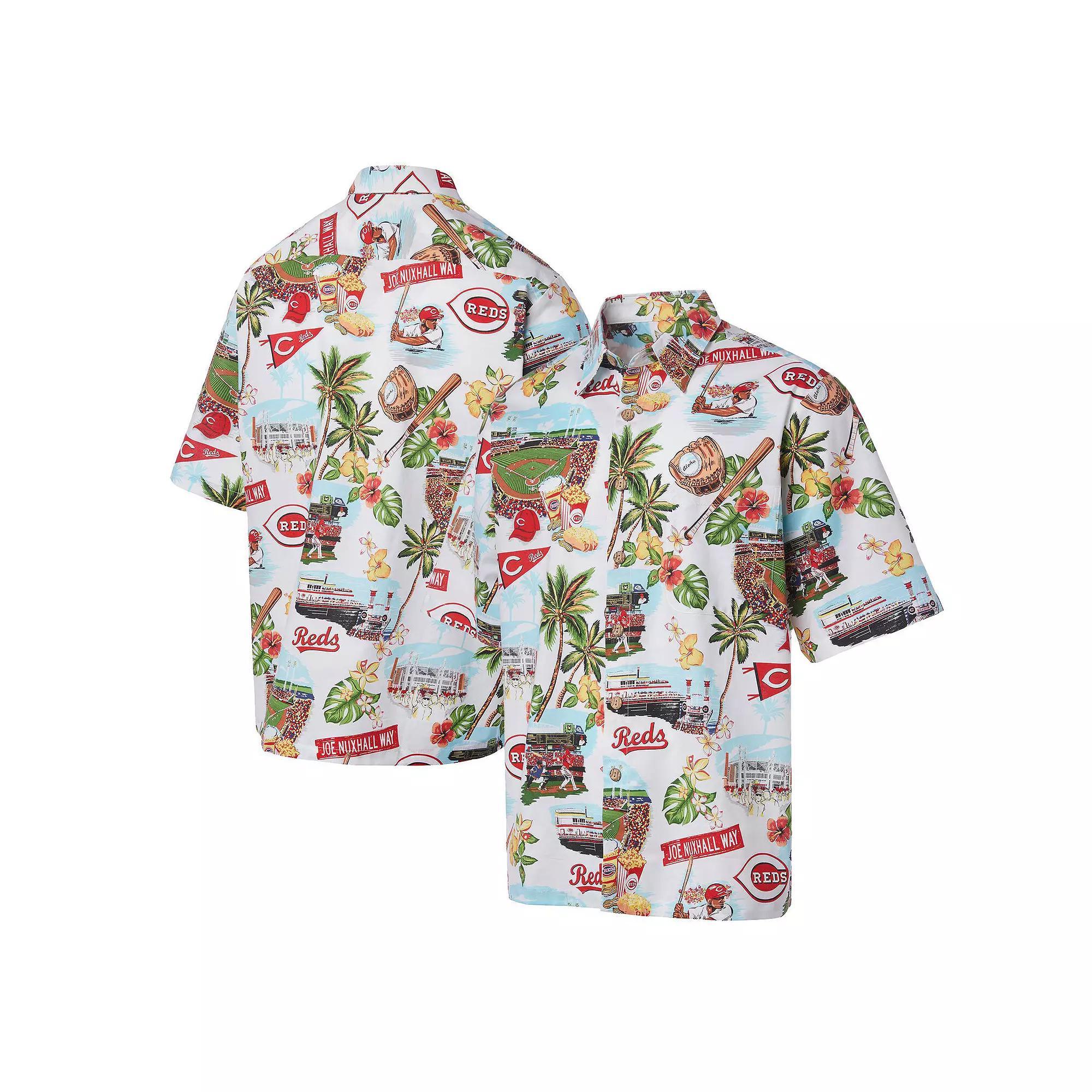 Men's Reyn Spooner White Cincinnati Reds Scenic Button-Up Shirt, Size: Large, Red White Product Image