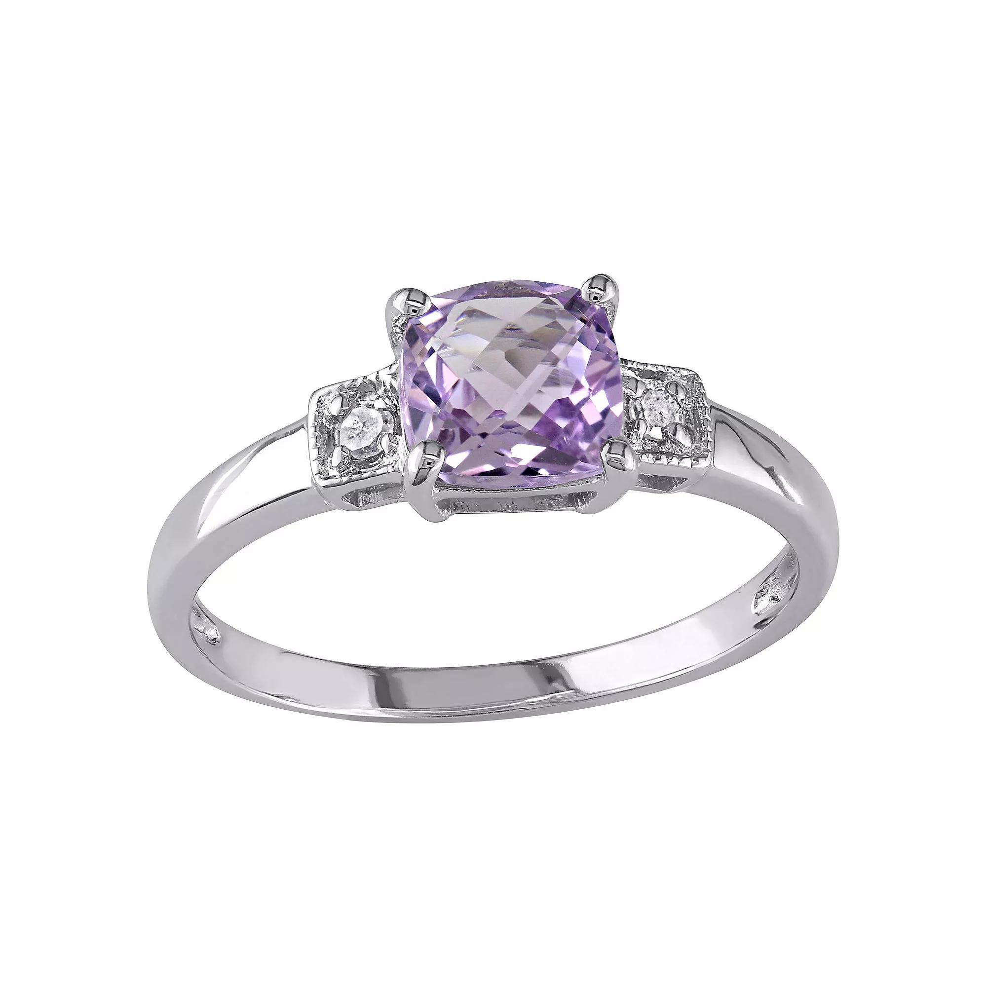 Stella Grace Sterling Silver Cushion-Cut Amethyst & Diamond Accent 3-Stone Ring, Women's, Size: 7 Product Image
