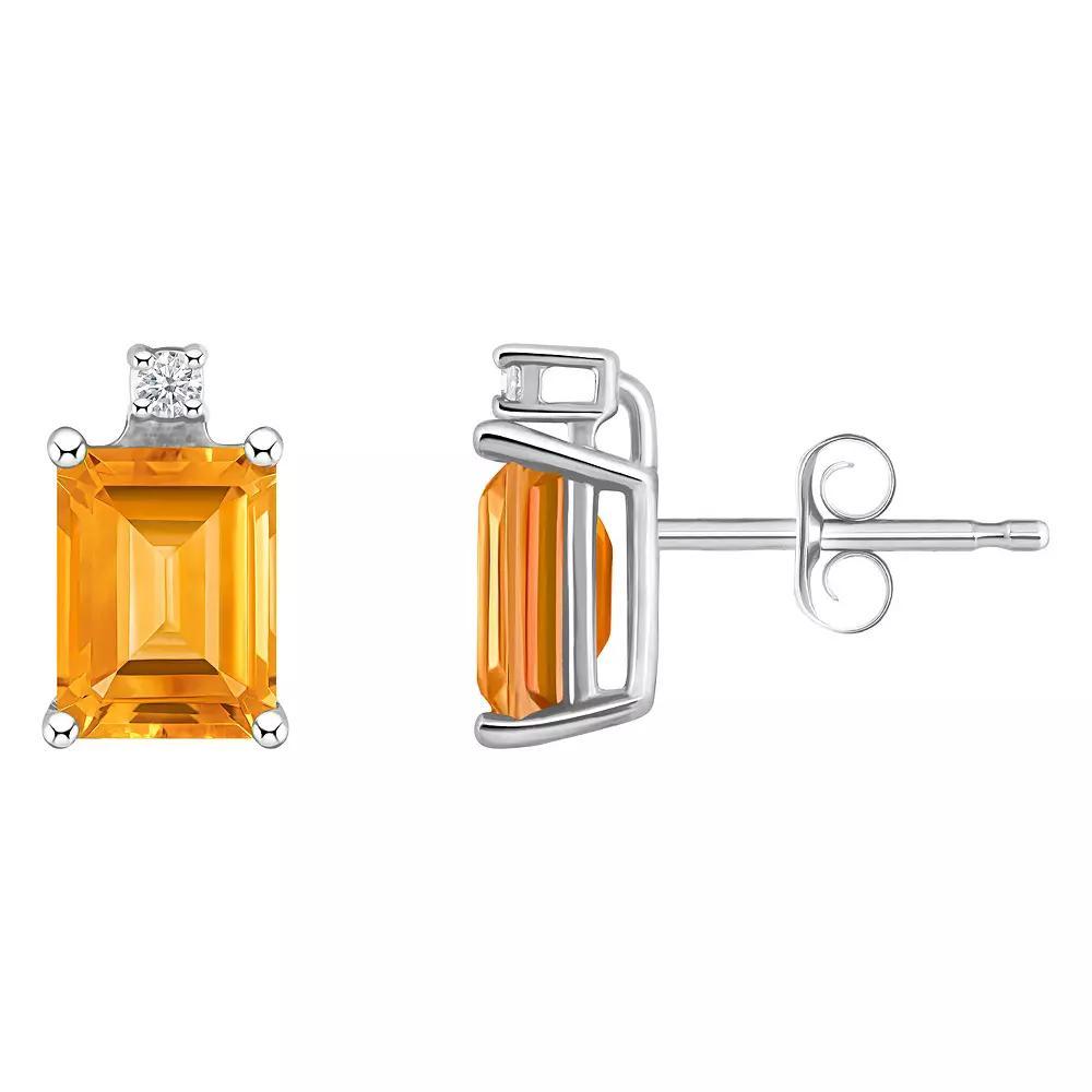 Celebration Gems 14k Gold Emerald Cut Citrine & Diamond Accent Stud Earrings, Women's, 14k Whgold Product Image